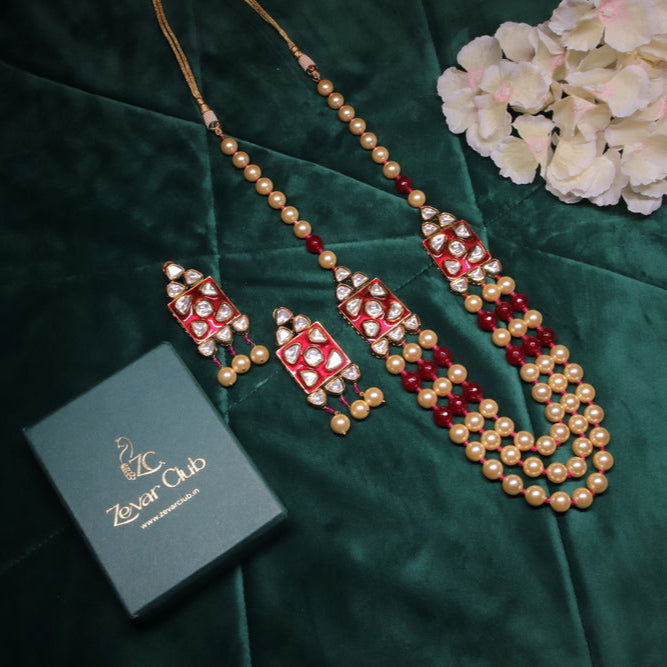 Zevar's Timeless Red Kundan Pearl Set