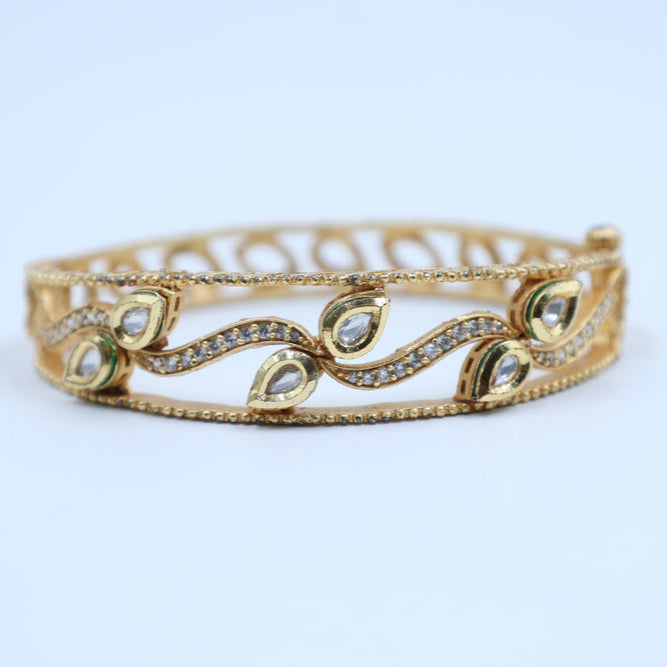 Zevar Club 9K Gold Plated Openable Studded Handcrafted Kundan Bracelet