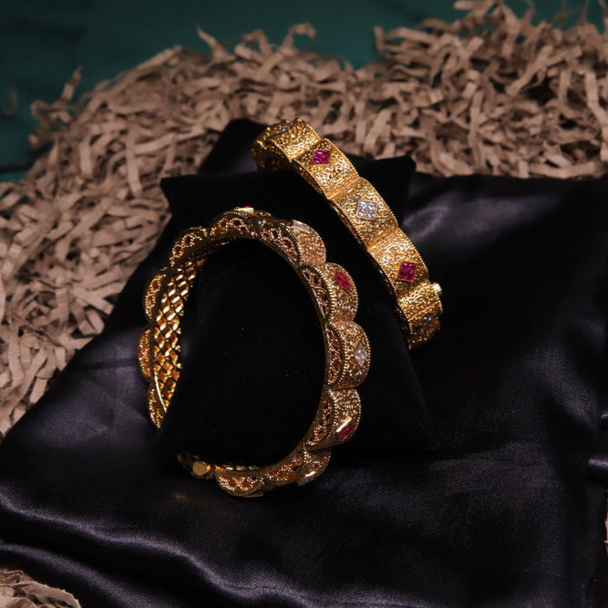 Zevar Club 14K Gold Plated Ruby Ivory Sequenced Rajwada Bangles