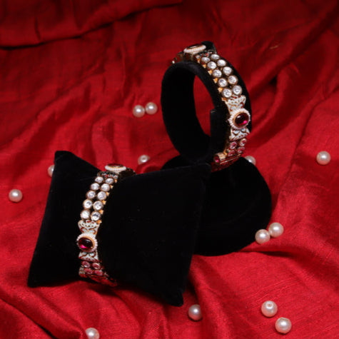 Zevar Club 12K Gold Plated Udaipuri Kundan with Antique work, Set of 2