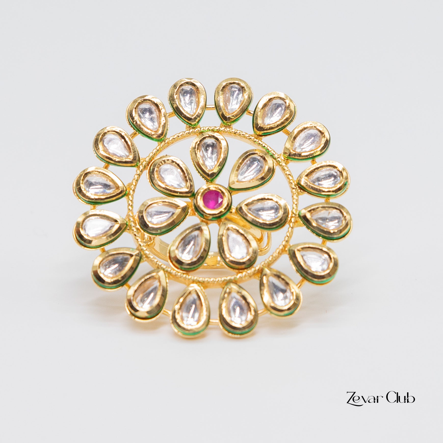 14K Gold Plated Kundan Adjustable Ring