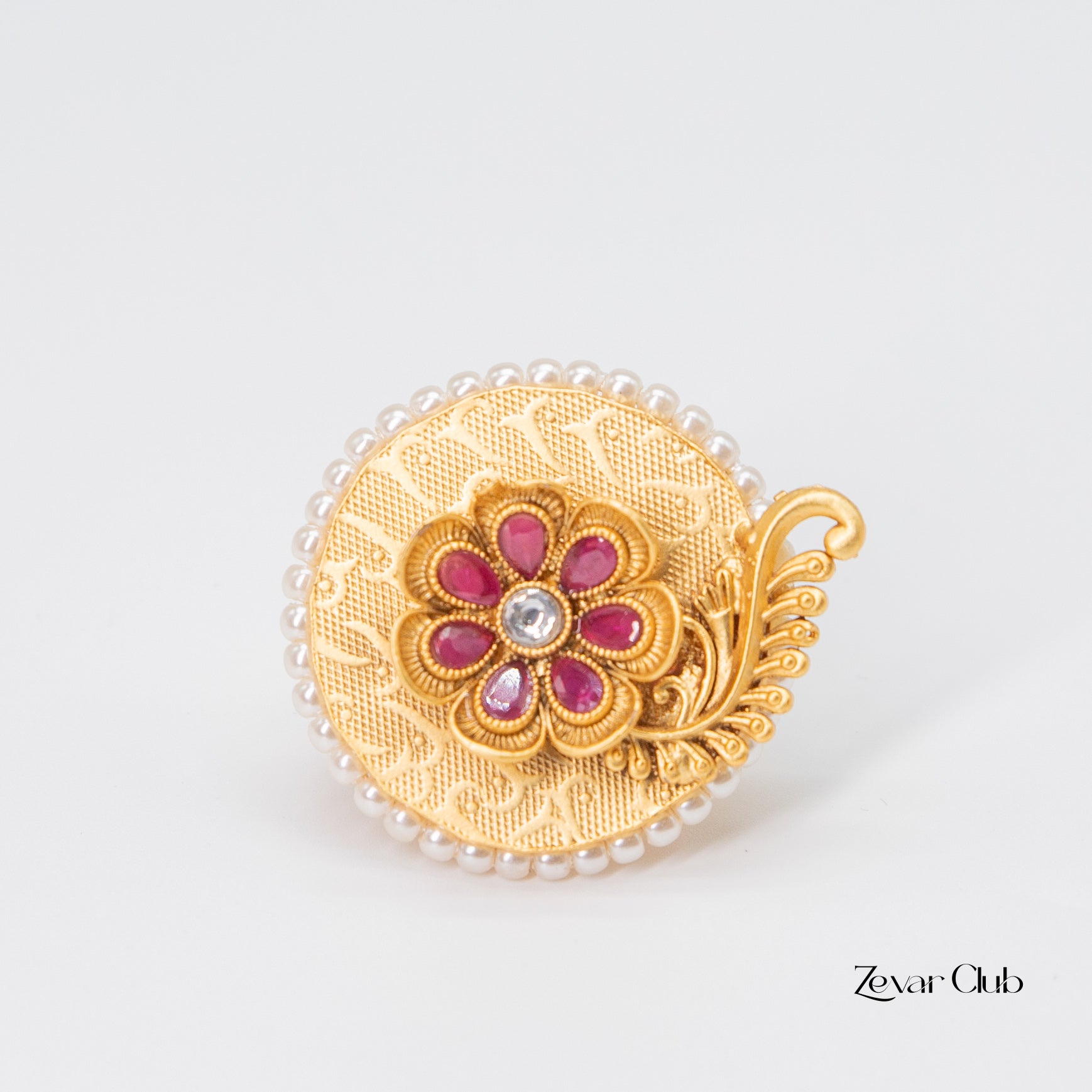 Antique Subtle Red Designer Adjustable Ring