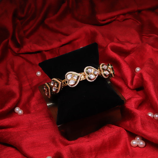 Zevar Club 14K Gold Plated Statement Paan Design Kundan Bracelet