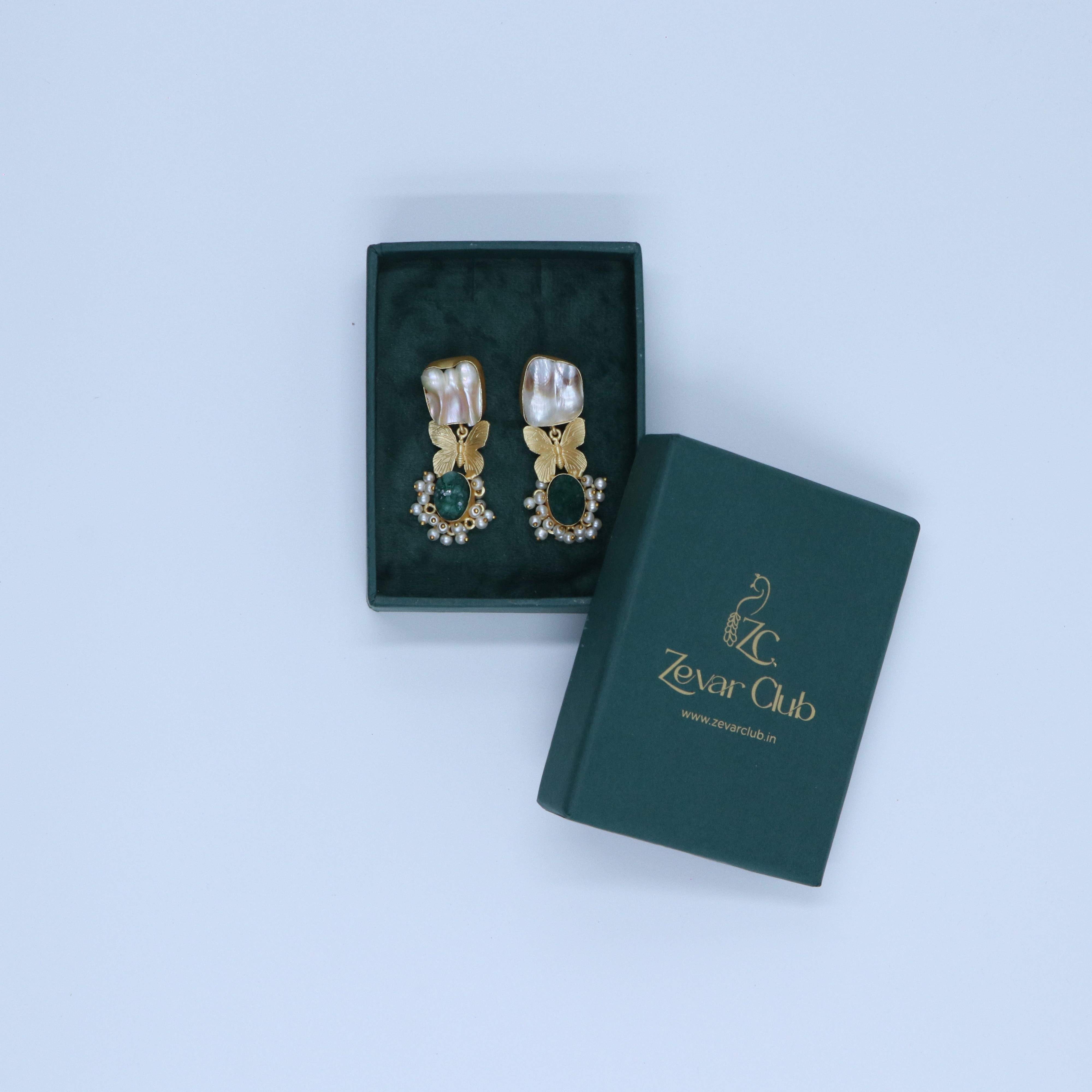 Butterfly Uncut Stones Bottle Green Earrings