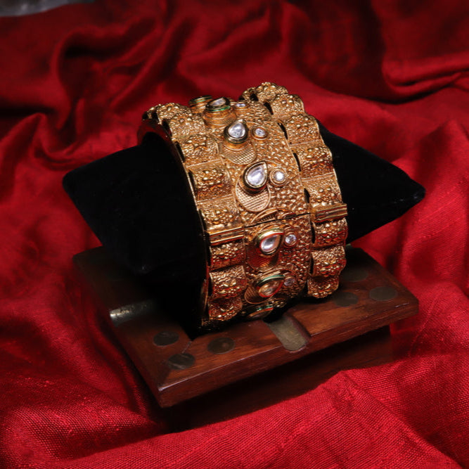 Zevar Club 12K Gold Plated Statement Gold Kundan Rajwada Bracelet