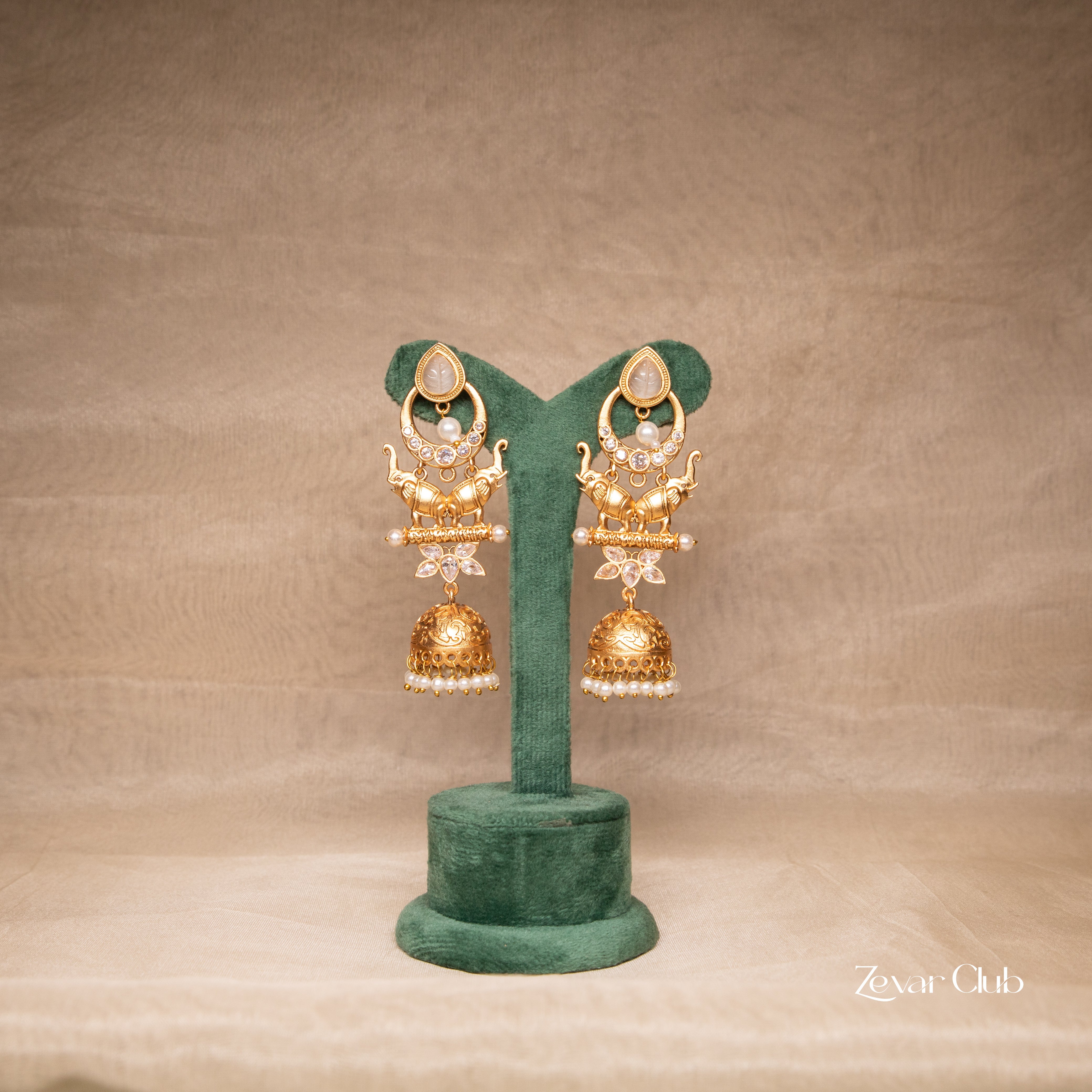 Zevar Club Elephant Moti Desi Drop Earrings
