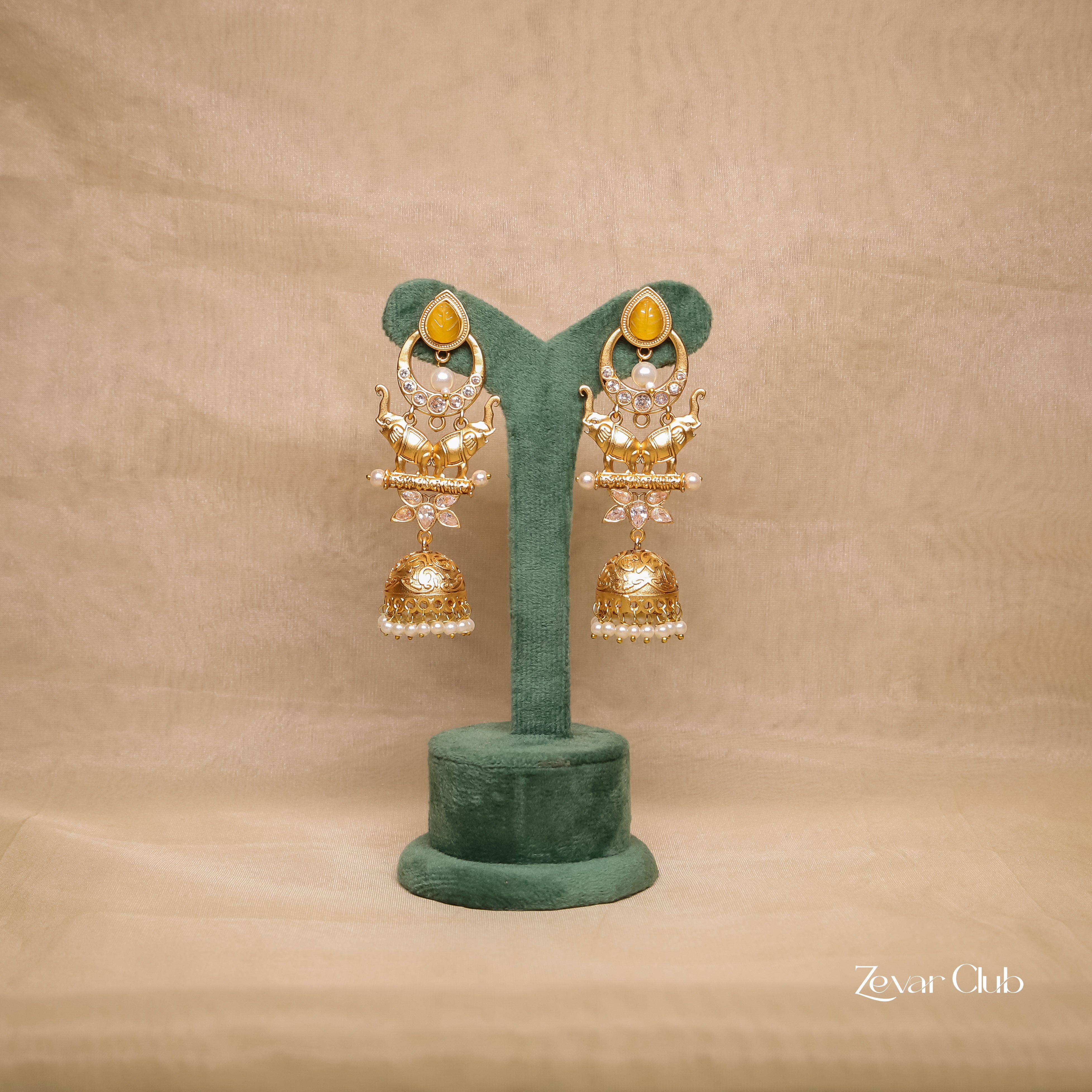 Zevar Club Elephant Moti Desi Drop Earrings