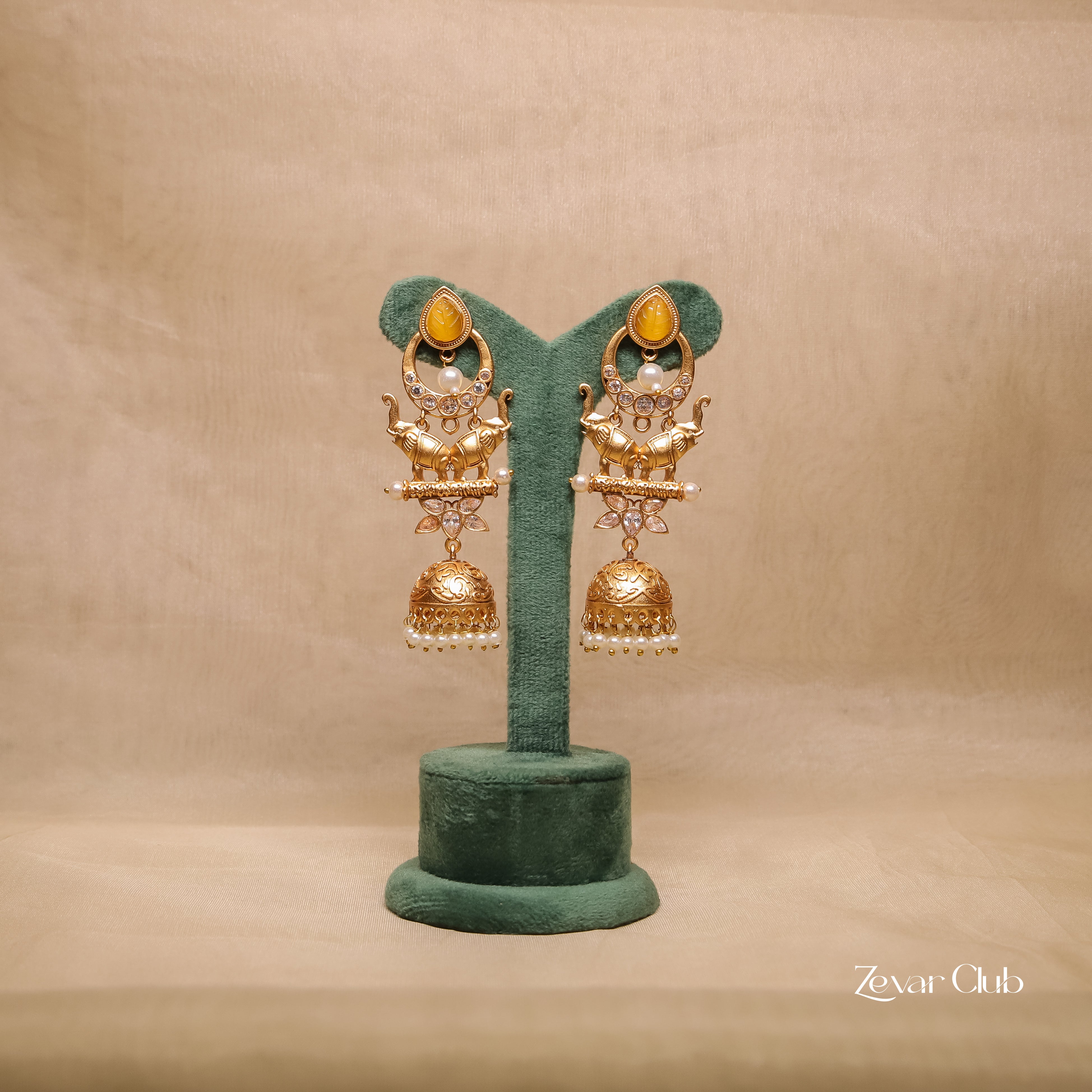 Zevar Club Elephant Moti Desi Drop Earrings