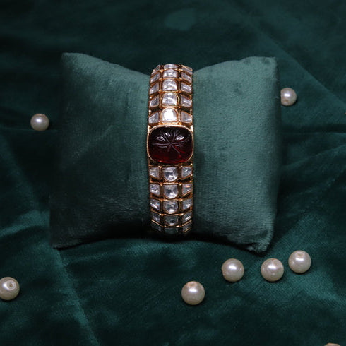 Zevar Club 12K Gold Plated Royal Semi Precious Quartz Moissanite Stone Openable Bracelet