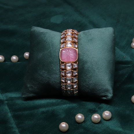 Zevar Club 12K Gold Plated Royal Semi Precious Quartz Moissanite Stone Openable Bracelet