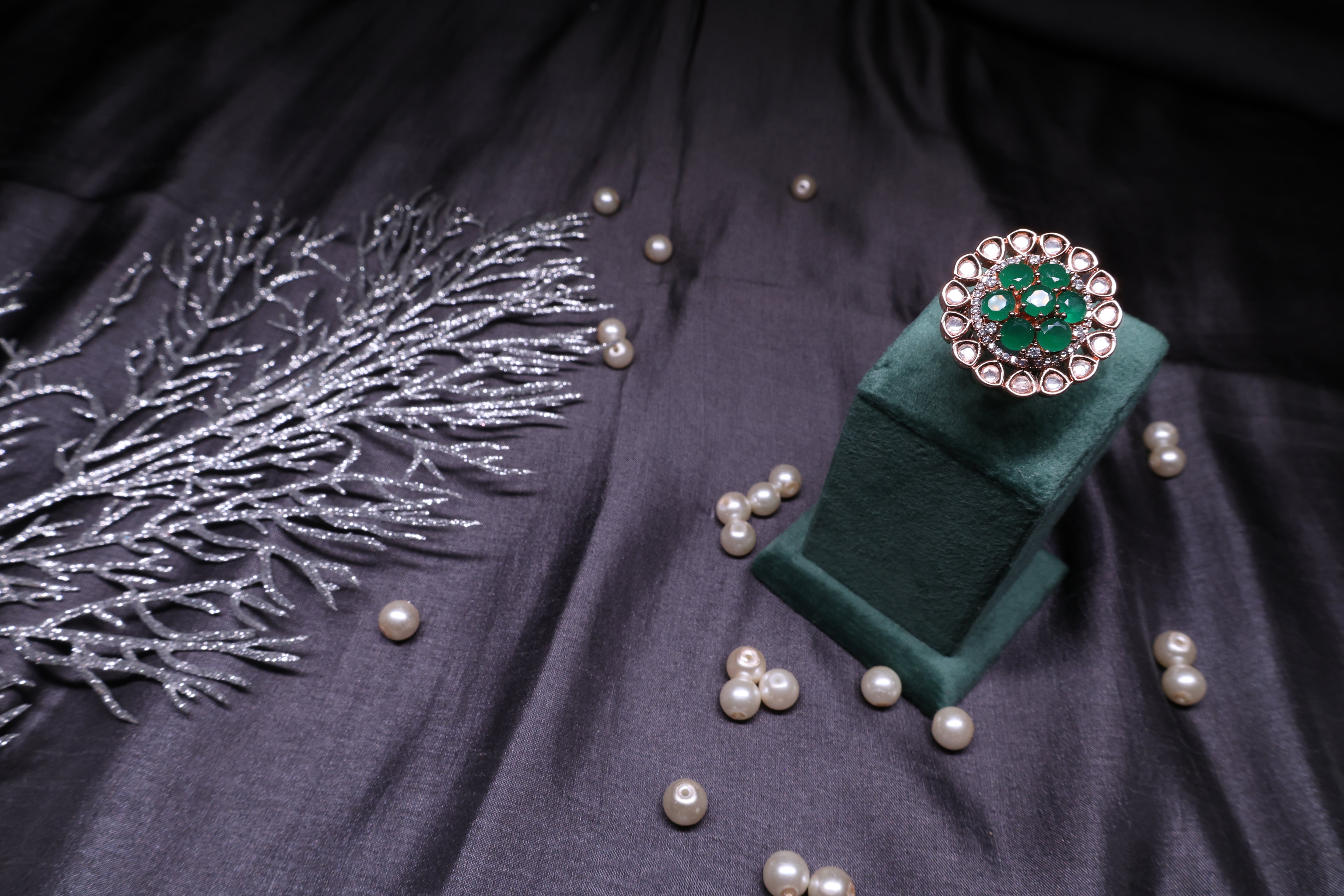 Green Rose Gold Adjustable Ring