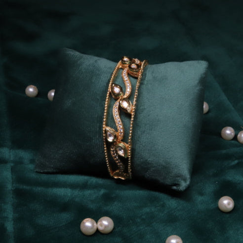 Zevar Club 9K Gold Plated Openable Studded Handcrafted Kundan Bracelet