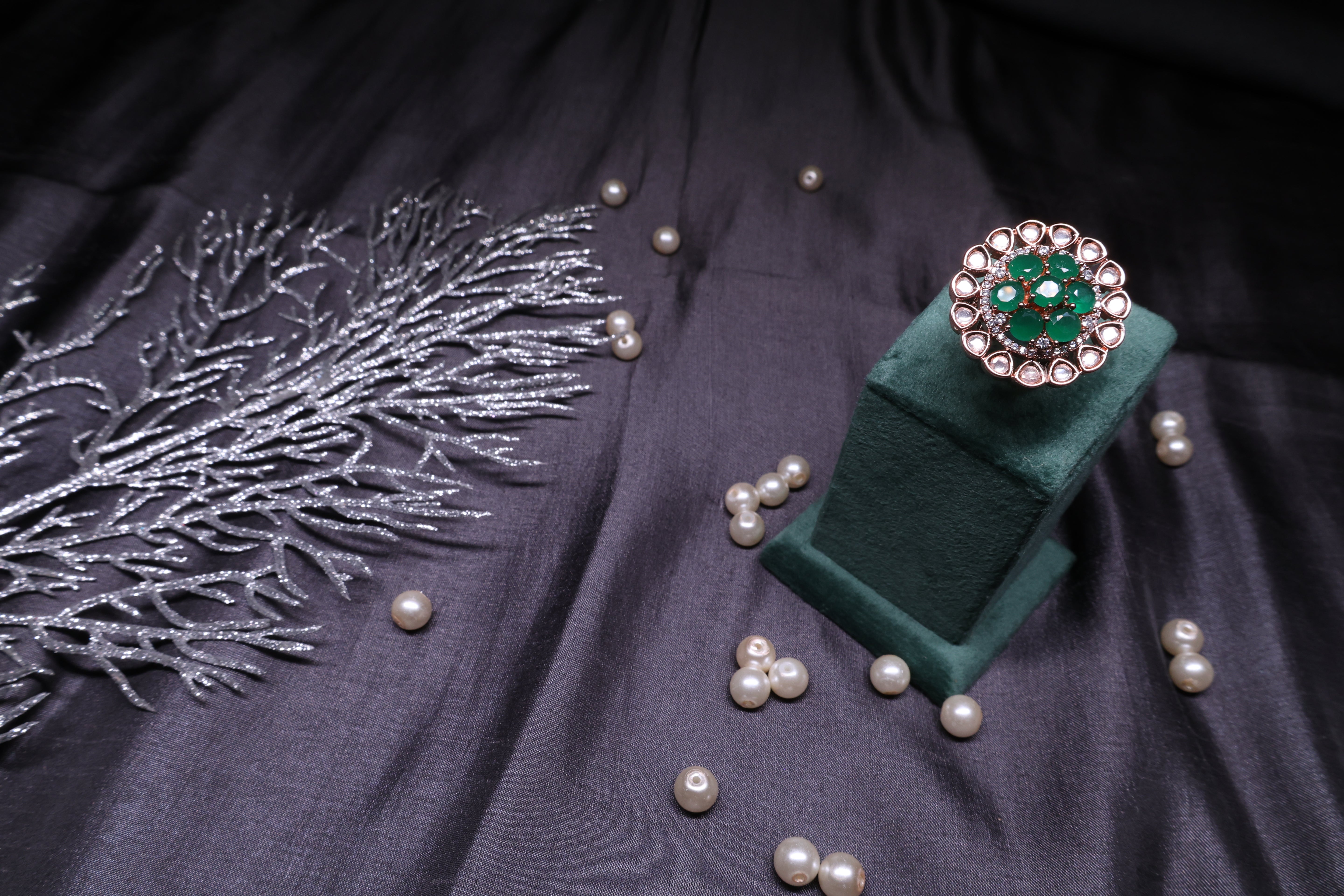 Green Rose Gold Adjustable Ring