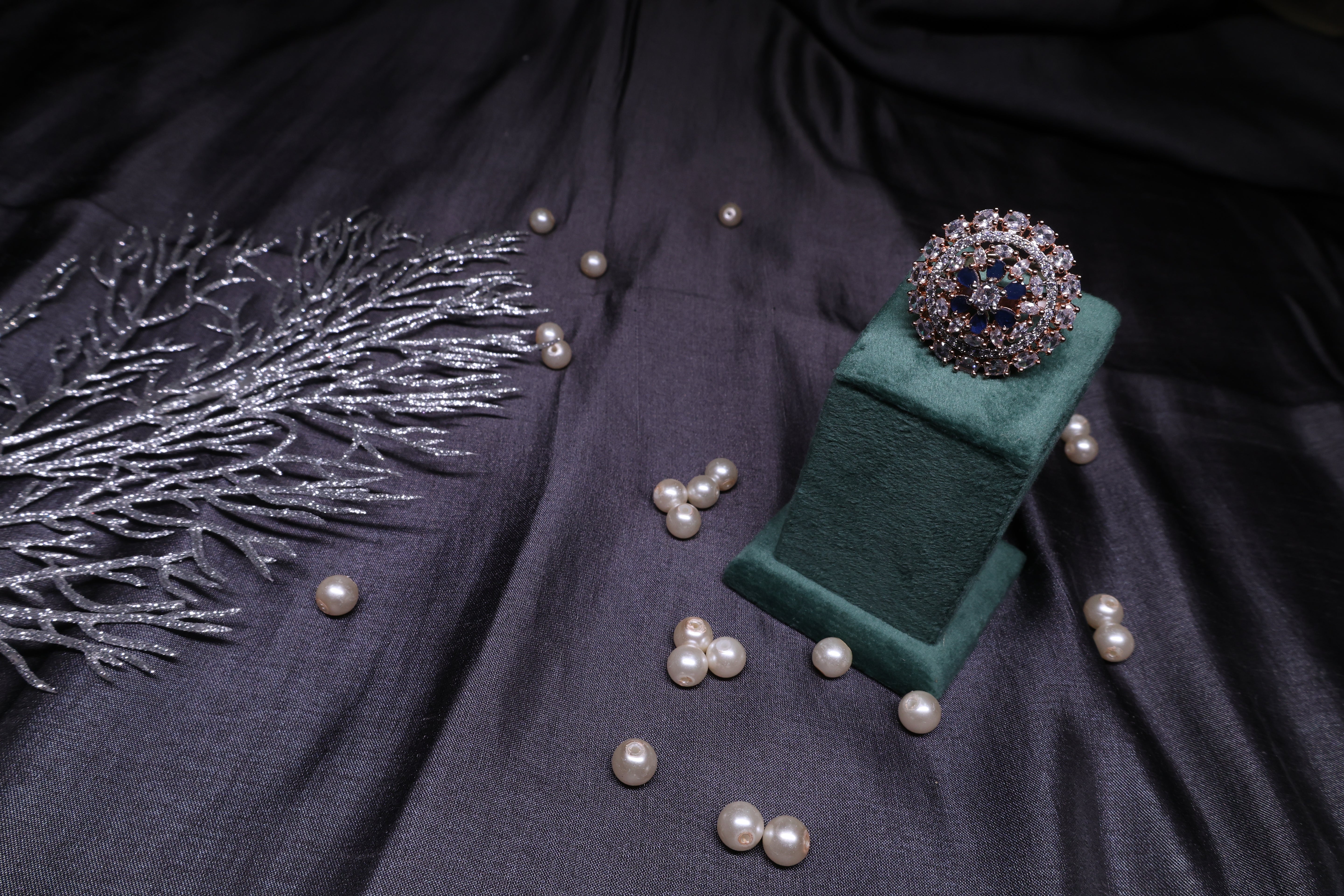 Navy Blue Adjustable Diamond Ring