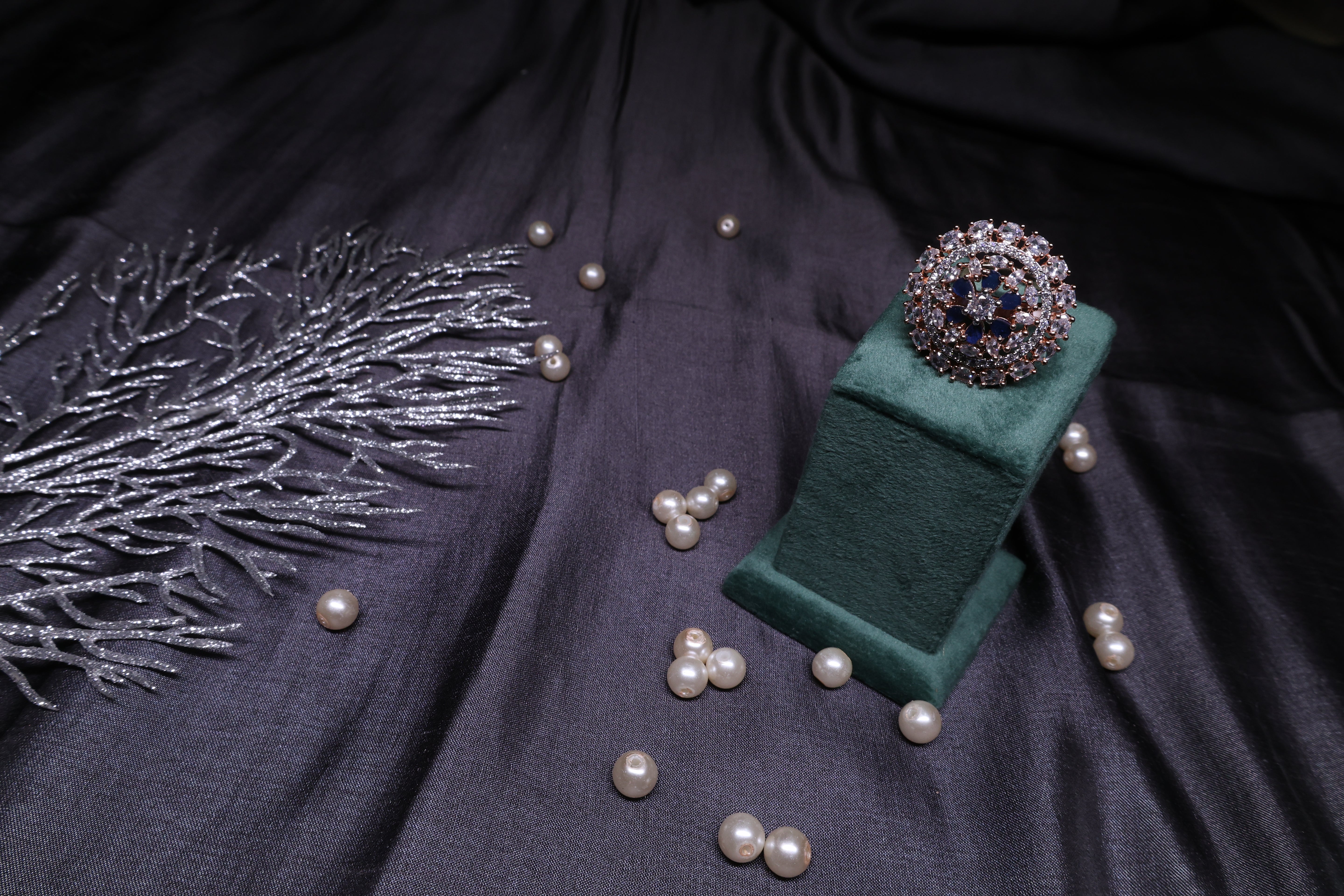 Navy Blue Adjustable Diamond Ring