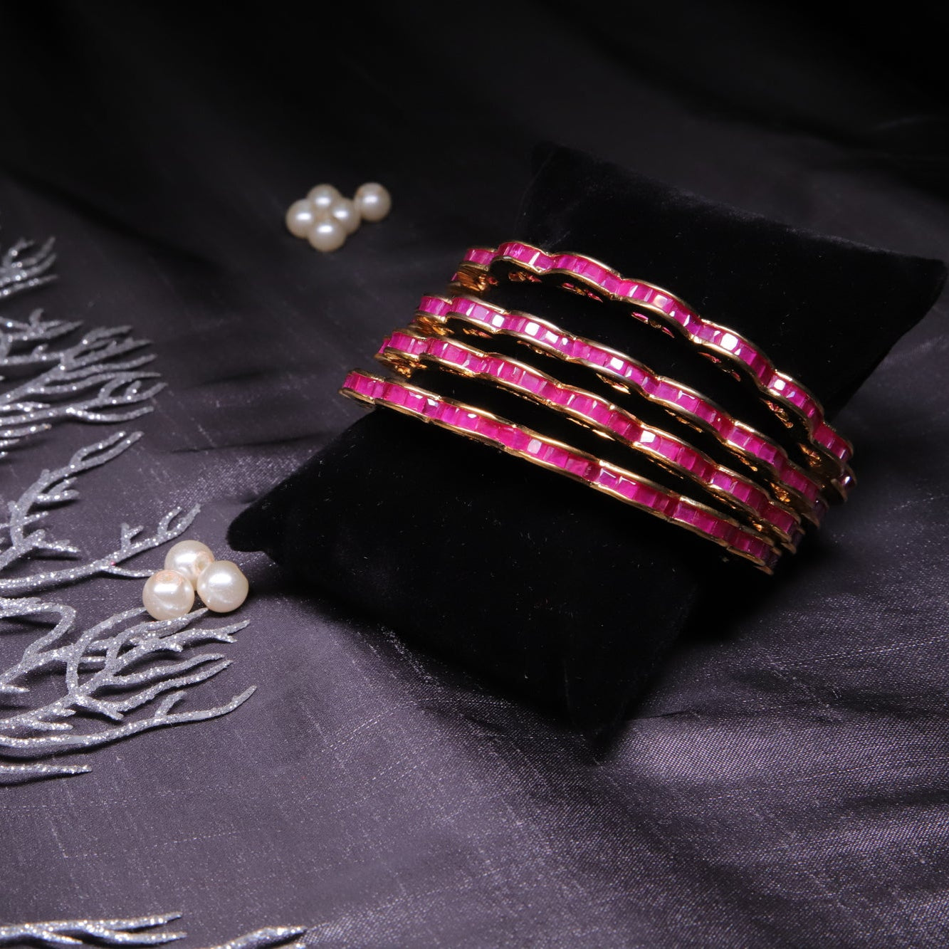 14K Gold Plated Pink Statement Bangles - Set of 2