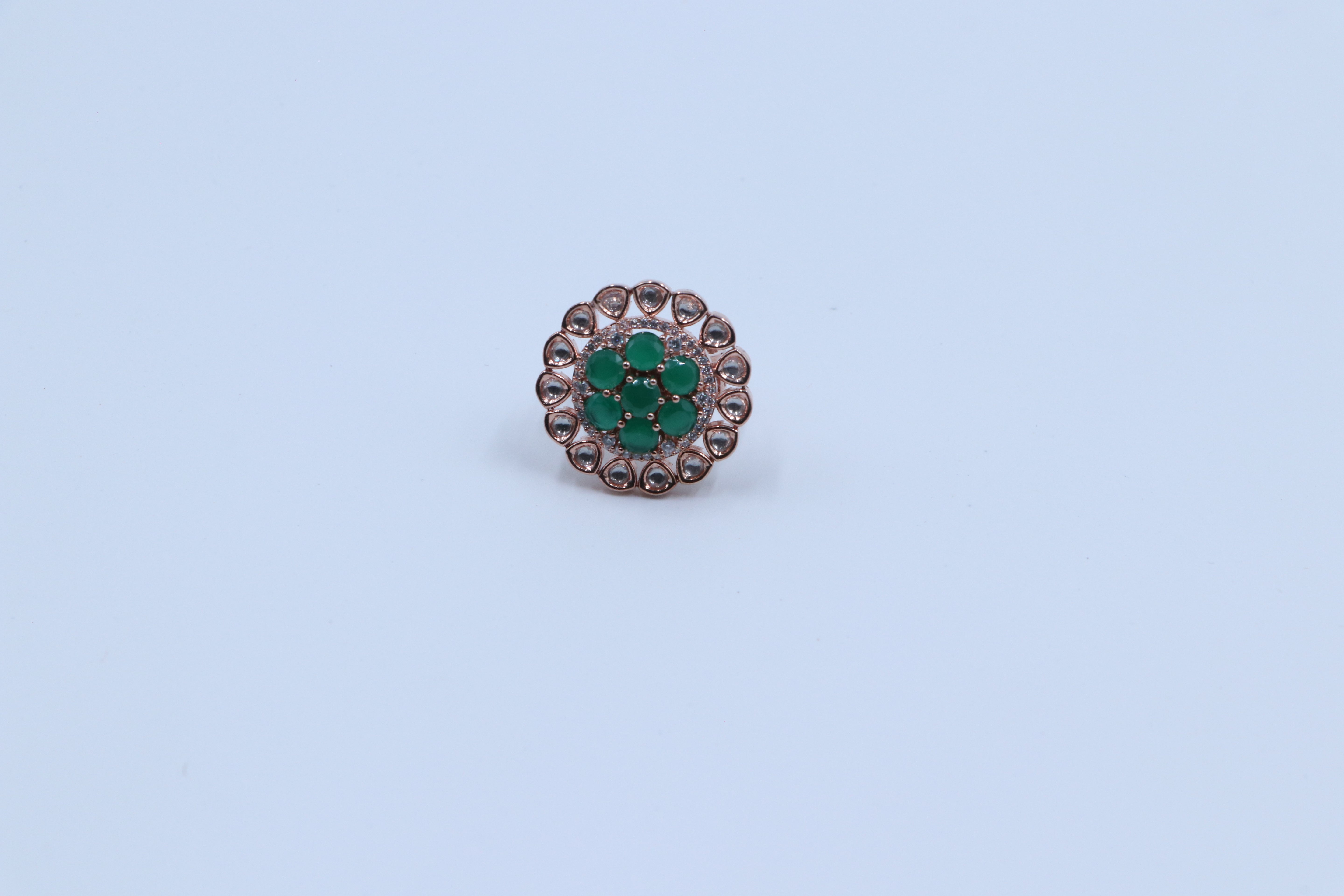Green Rose Gold Adjustable Ring