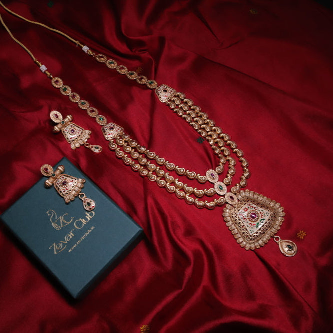 18K Gold Plated Three Layer Meena Set in Pink and Green