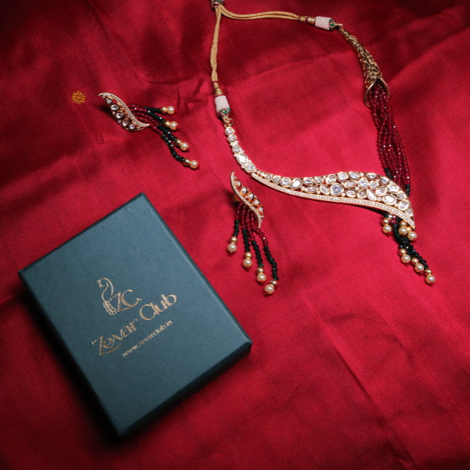 22K Designer Gold Plated Kundan Antique Set