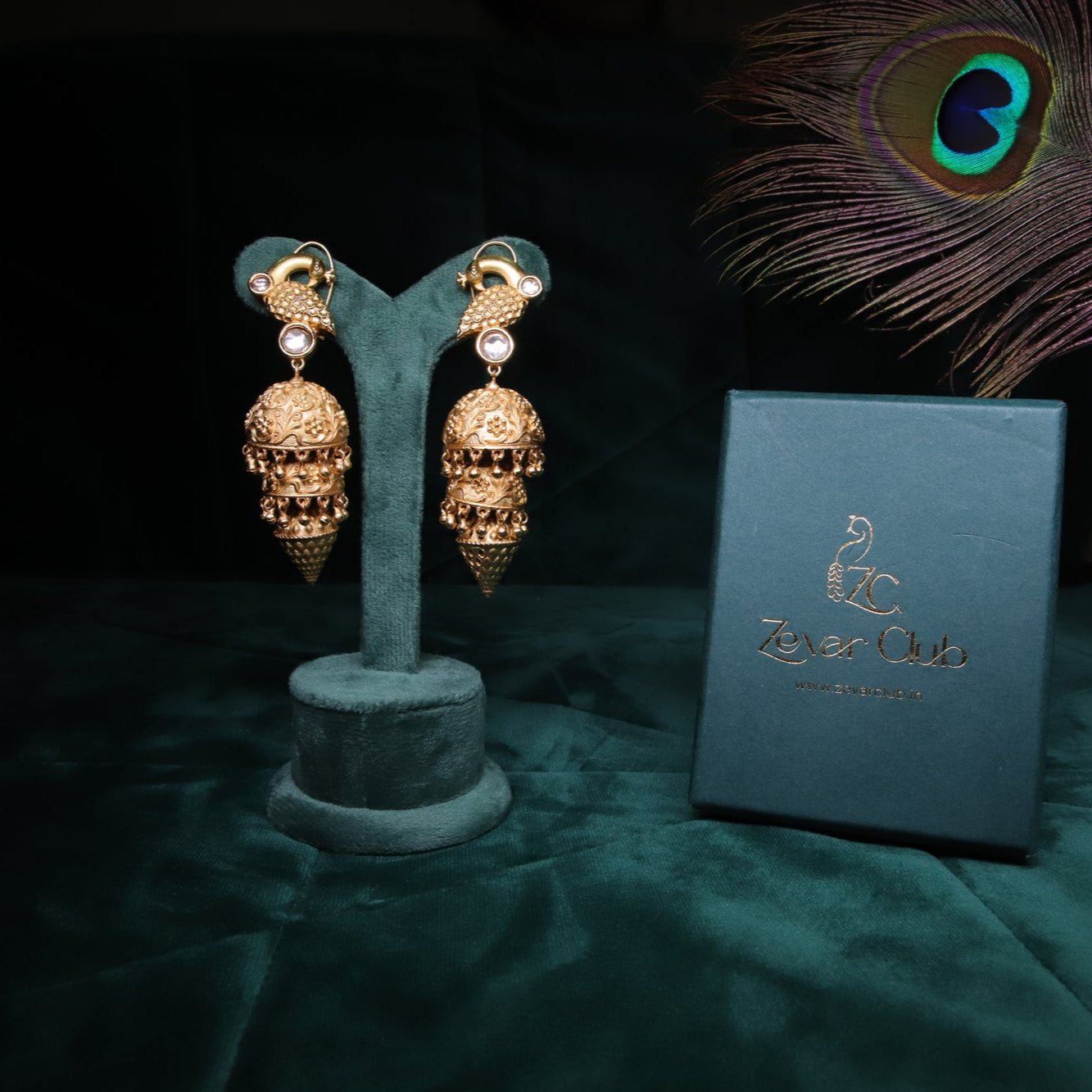 22K Gold Plated Peacock Antique Earrings