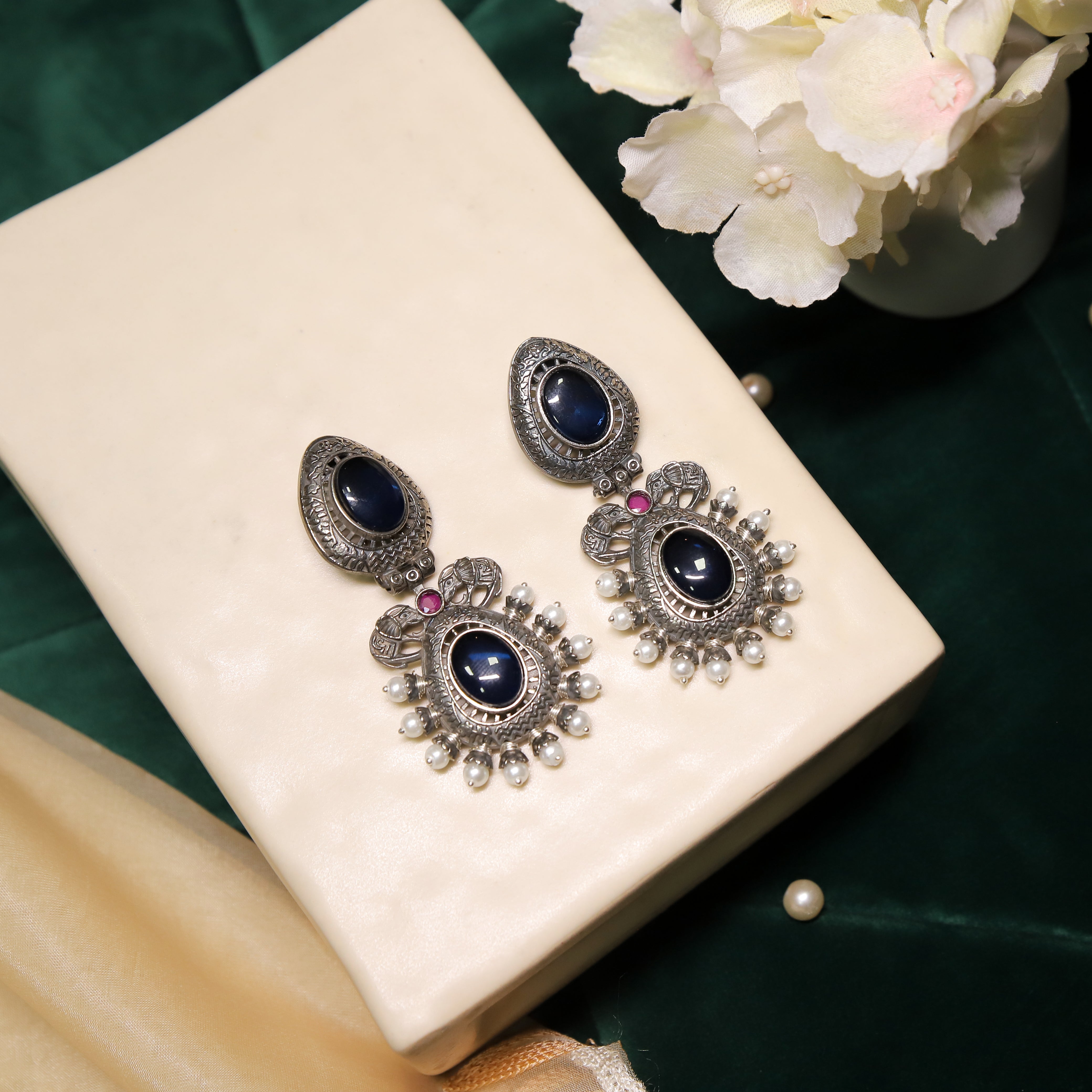 Zevar Club Sturdy Tribal Oval Stones Drop Earrings