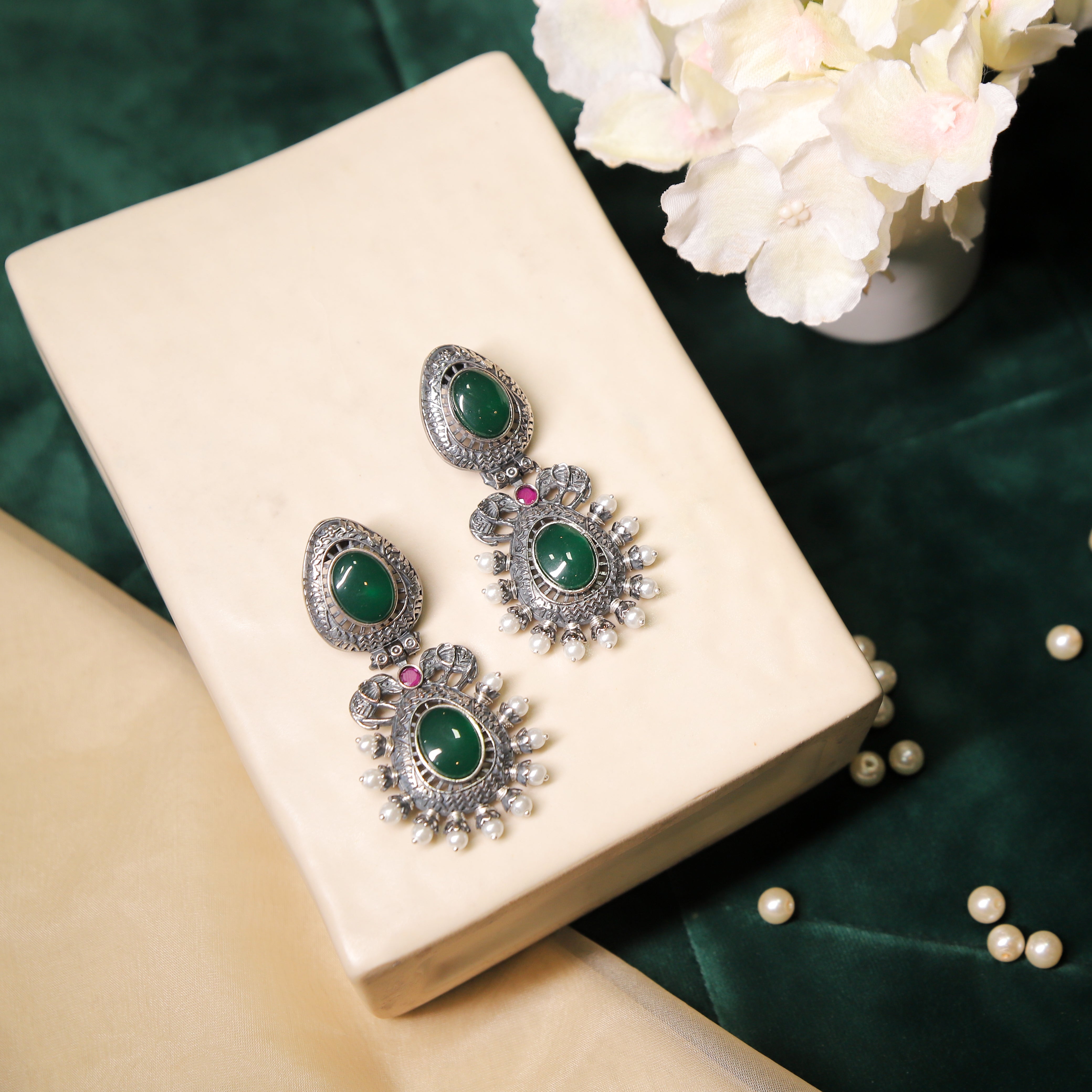 Zevar Club Sturdy Tribal Oval Stones Drop Earrings