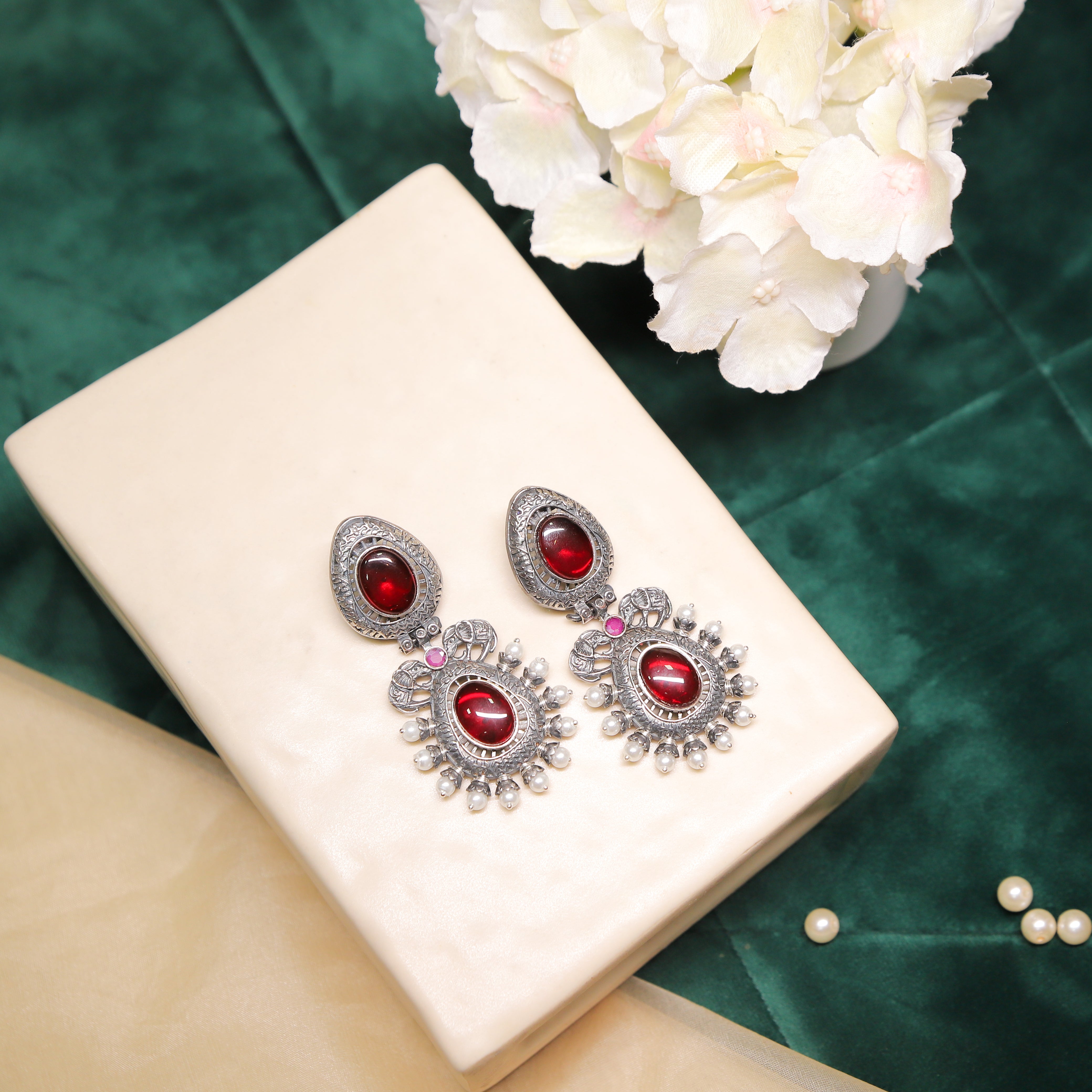 Zevar Club Sturdy Tribal Oval Stones Drop Earrings