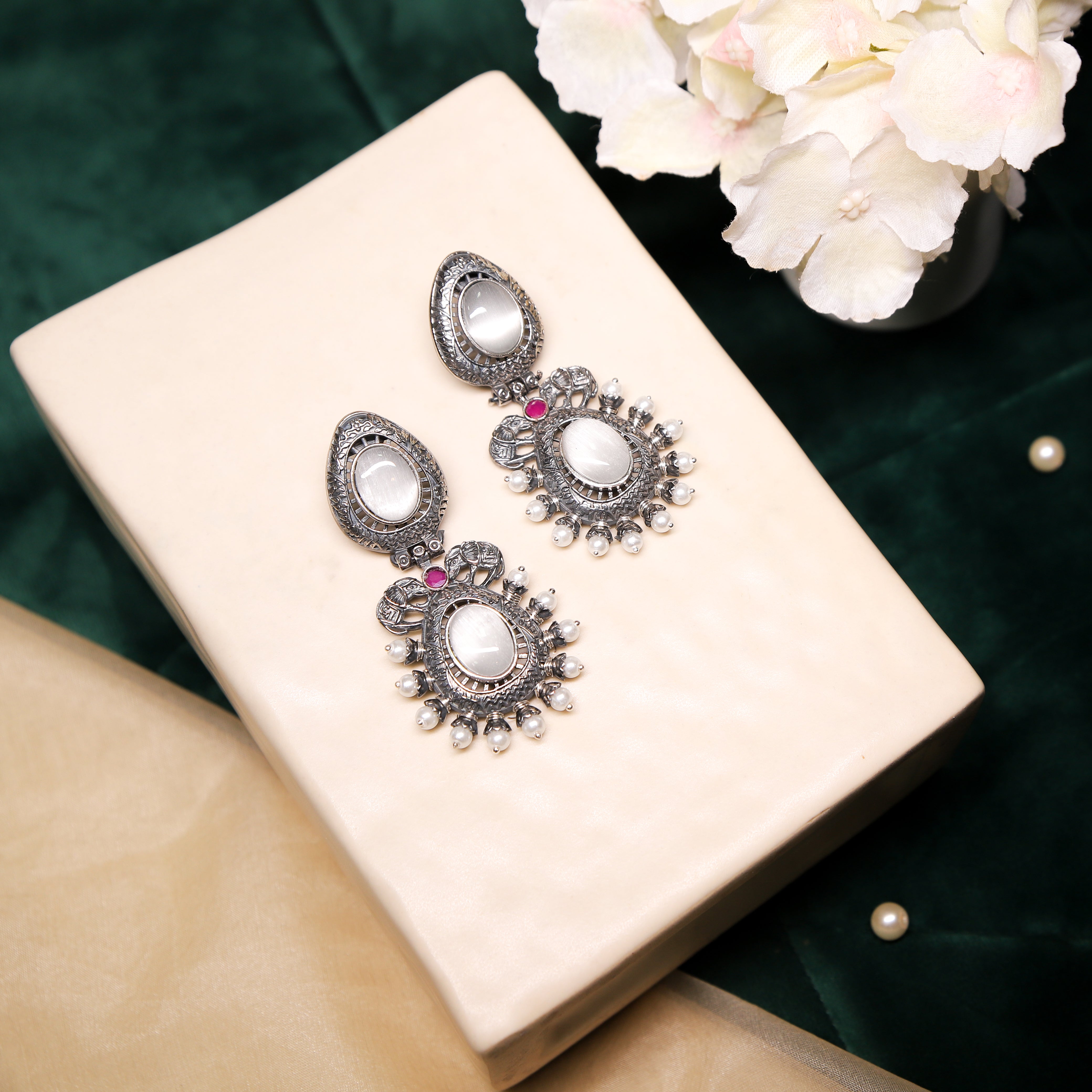 Zevar Club Sturdy Tribal Oval Stones Drop Earrings