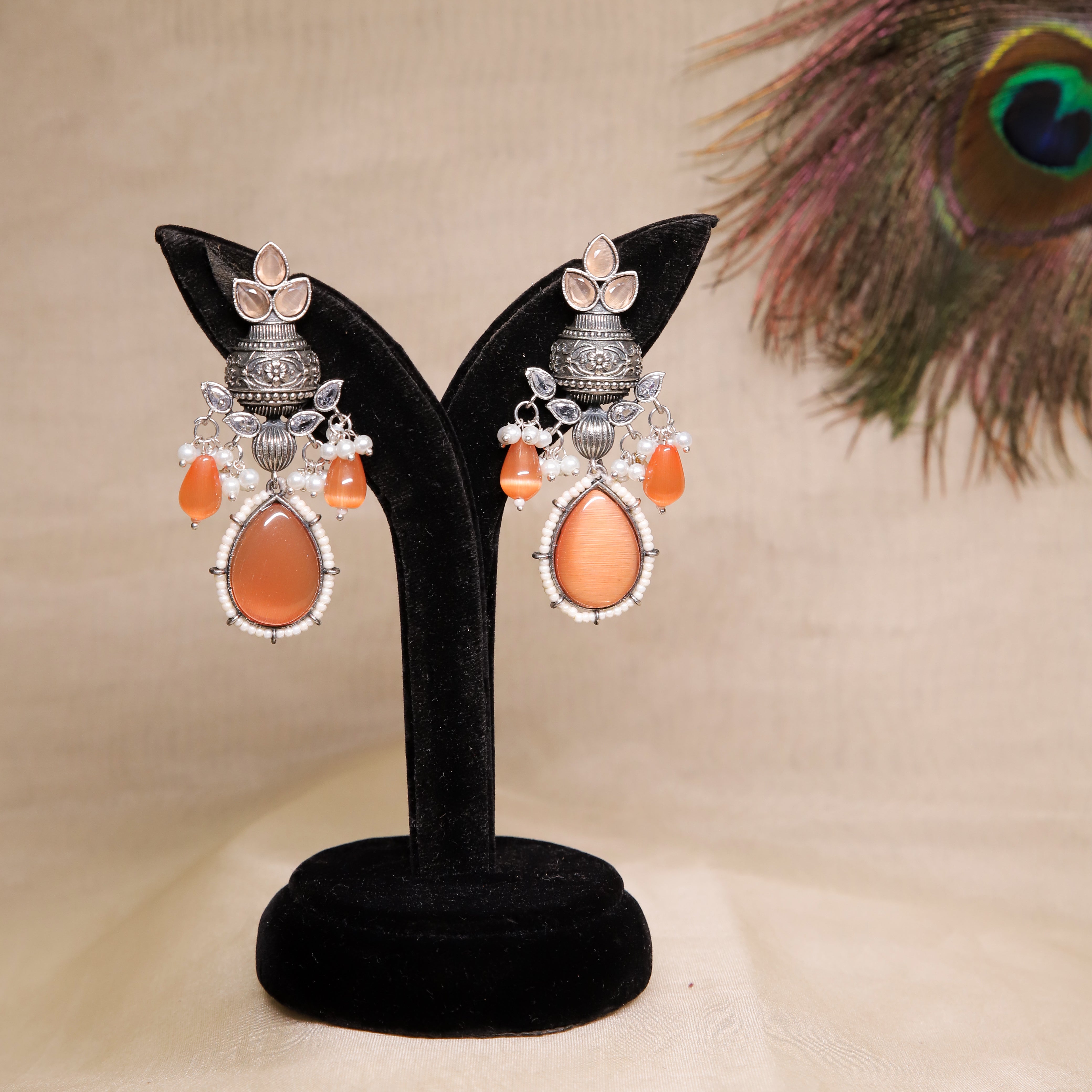 Zevar Club Oxidise Tribal Timeless Drop Earrings