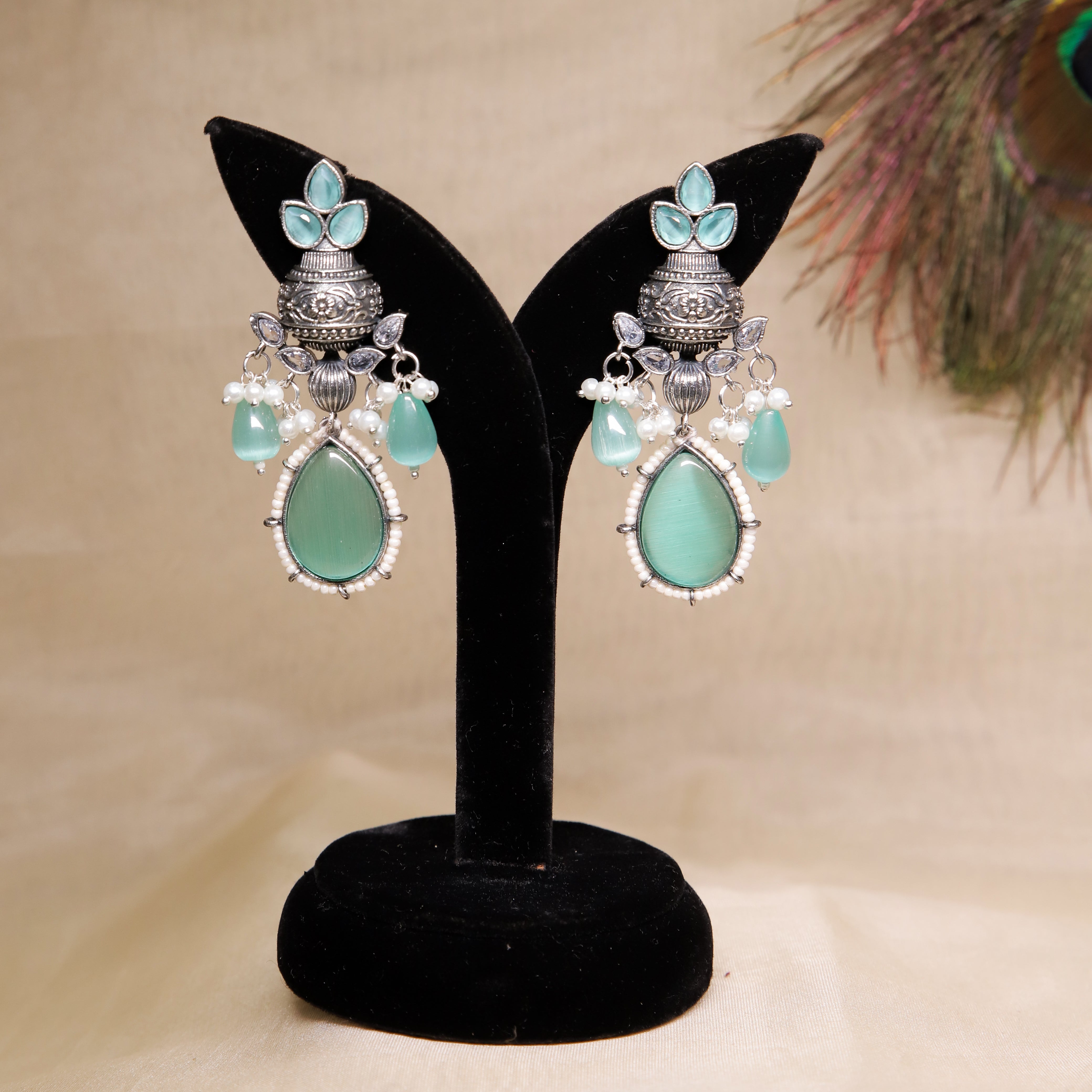 Zevar Club Oxidise Tribal Timeless Drop Earrings