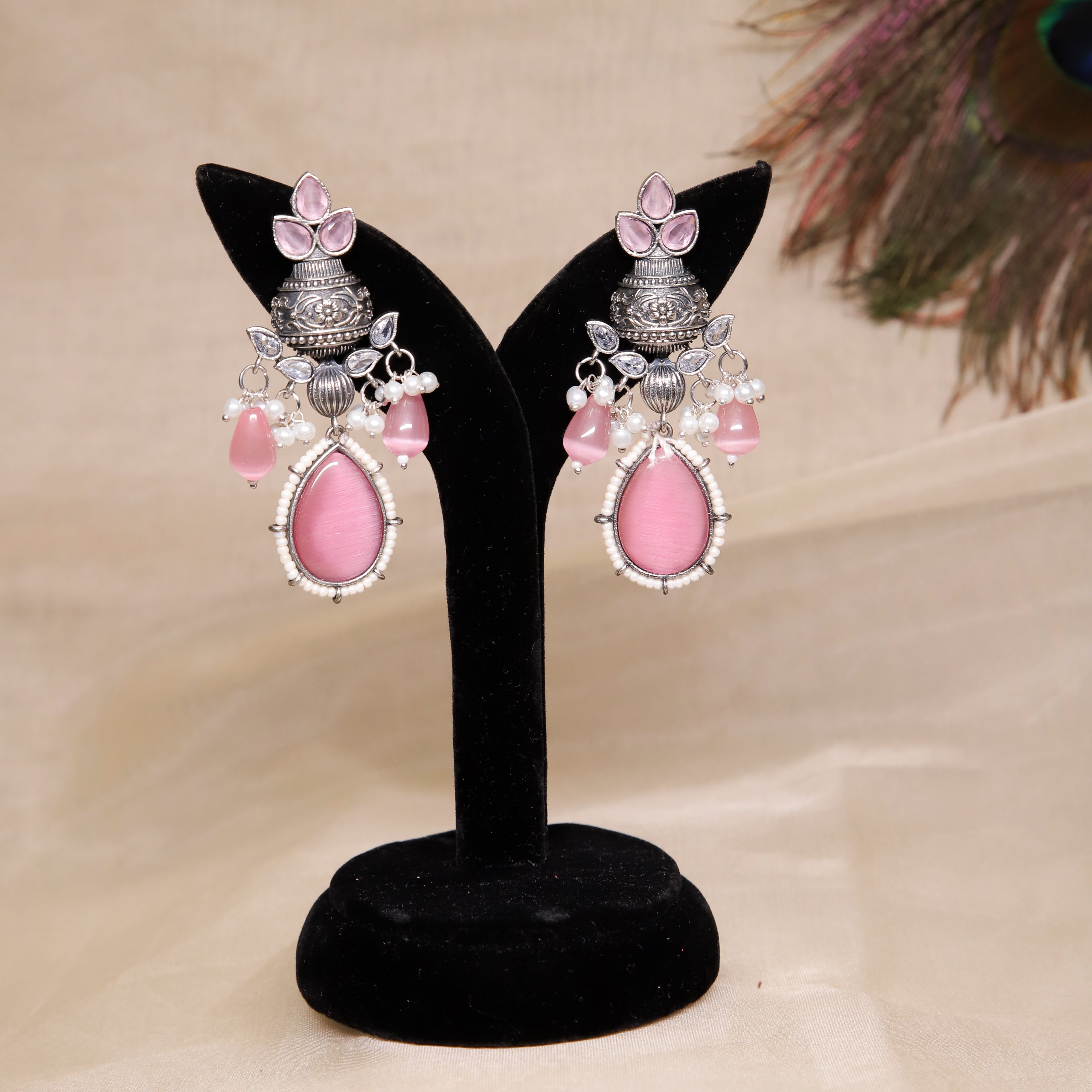 Zevar Club Oxidise Tribal Timeless Drop Earrings