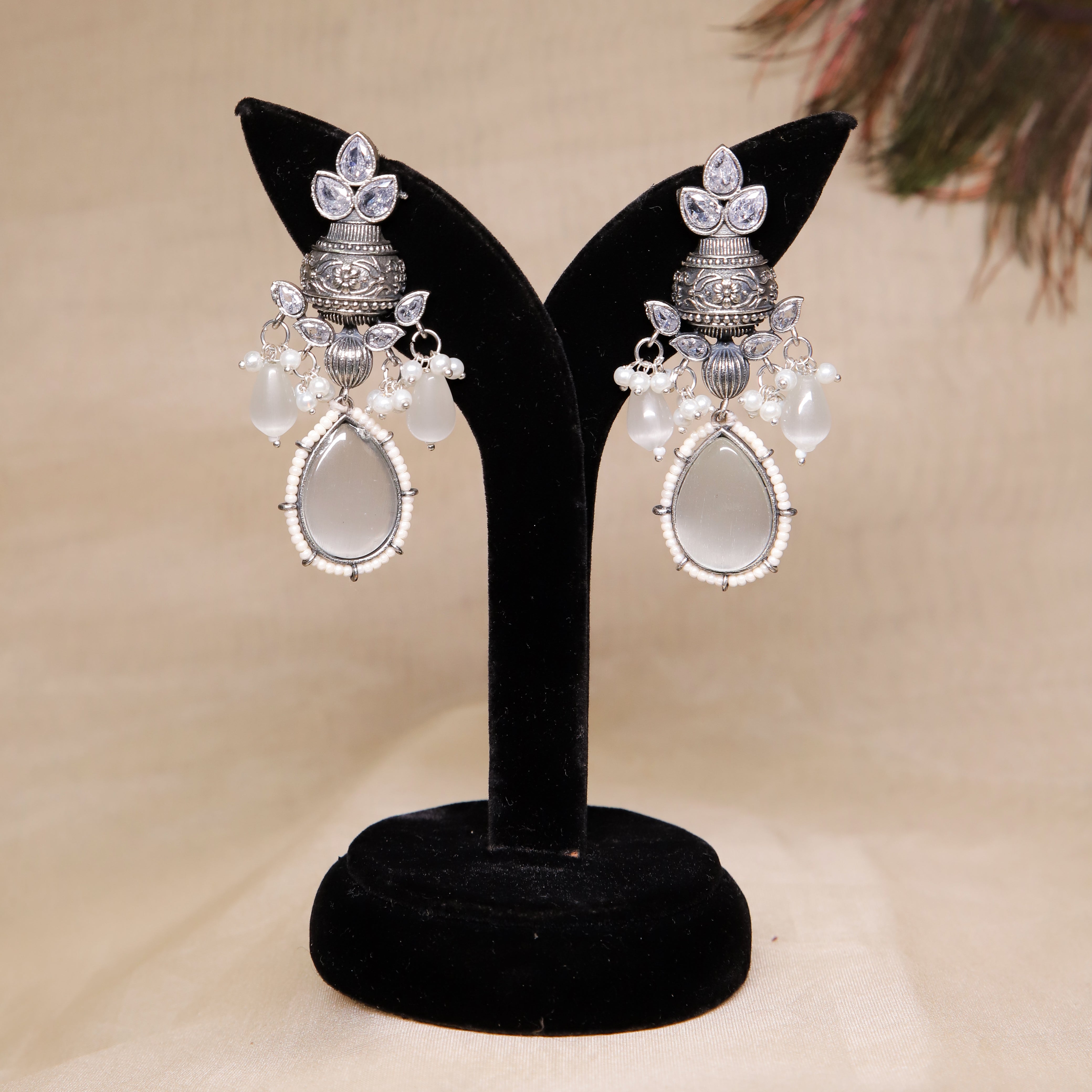 Zevar Club Oxidise Tribal Timeless Drop Earrings