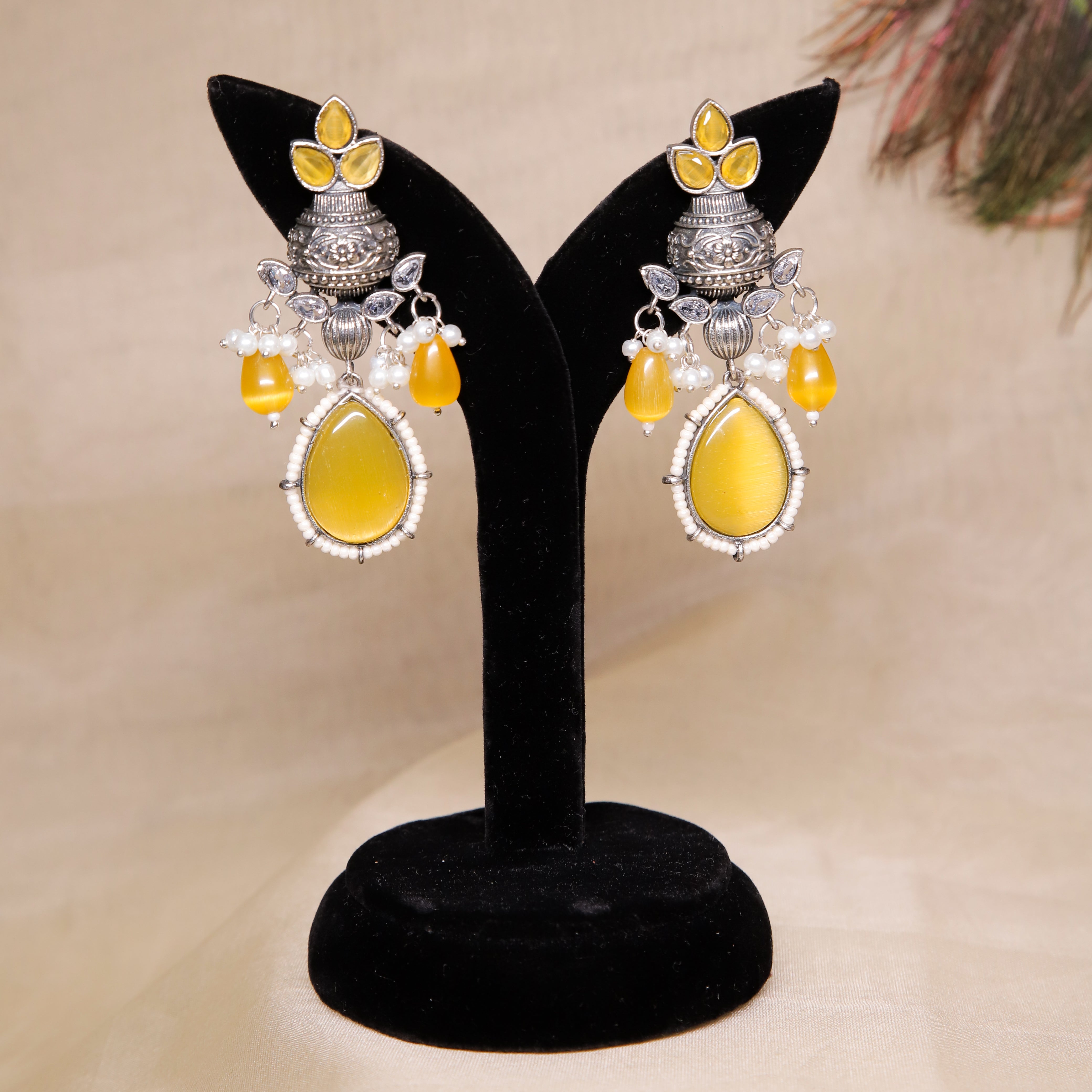 Zevar Club Oxidise Tribal Timeless Drop Earrings