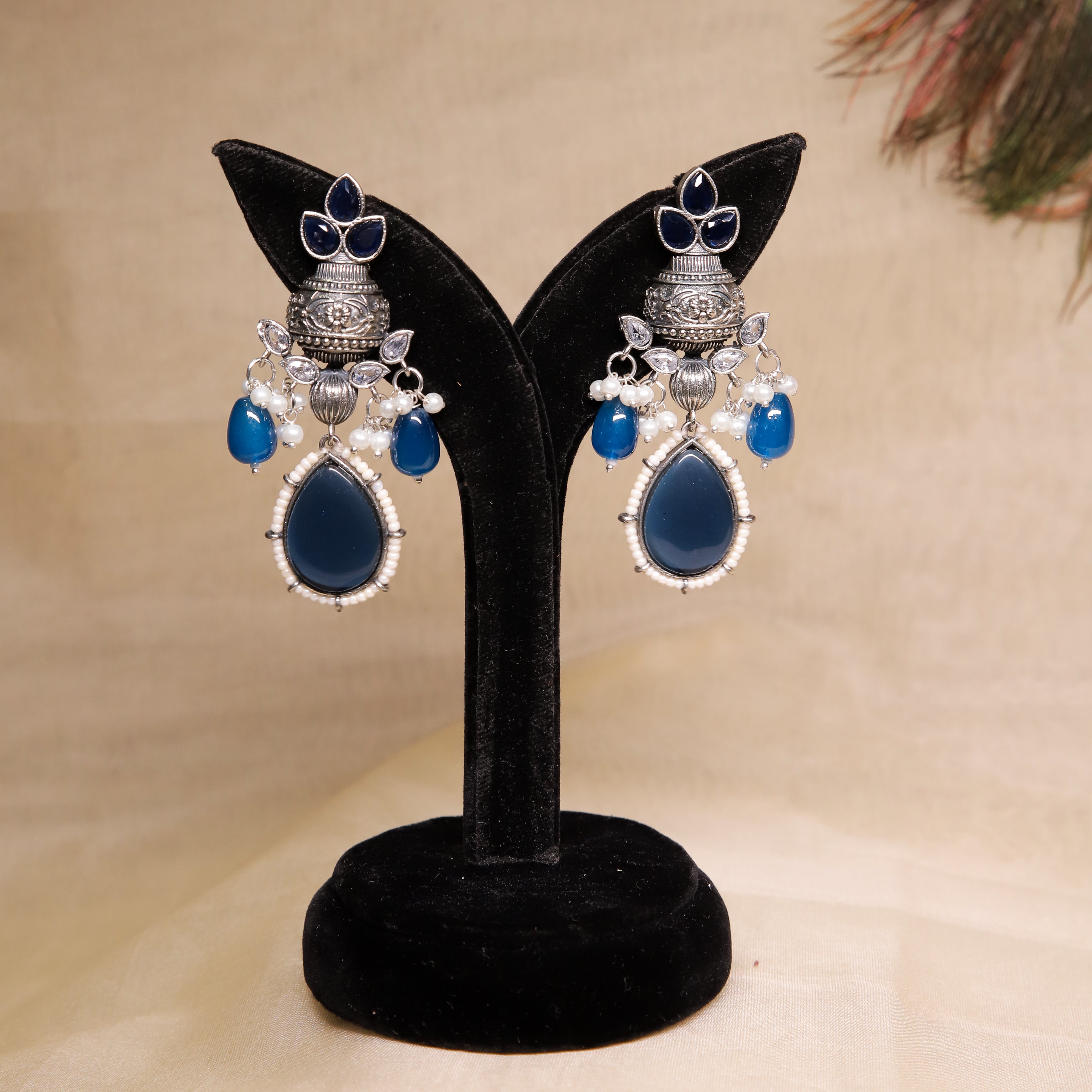 Zevar Club Oxidise Tribal Timeless Drop Earrings