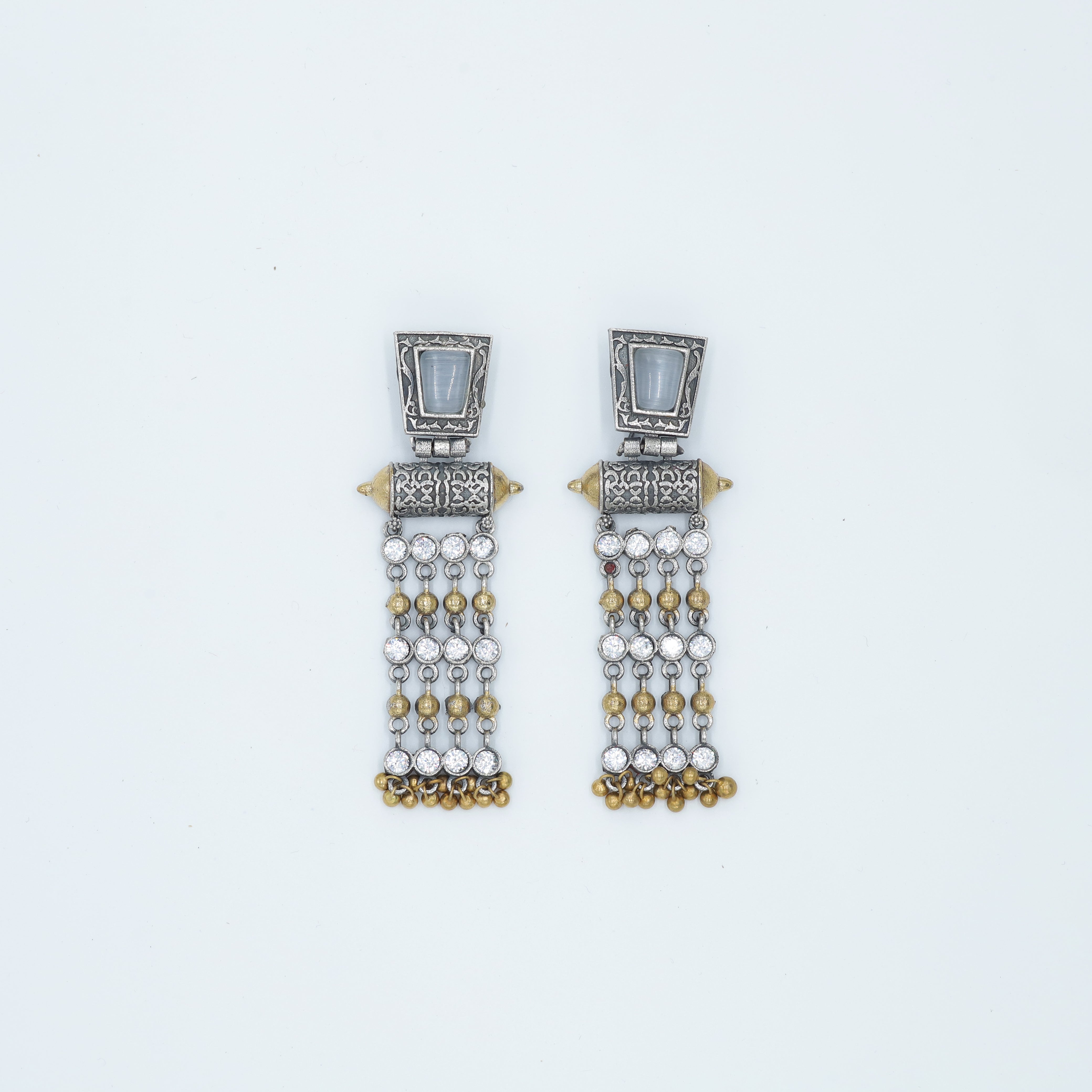 Zevar Club Effortless Long Tribal Silver-Gold Earrings