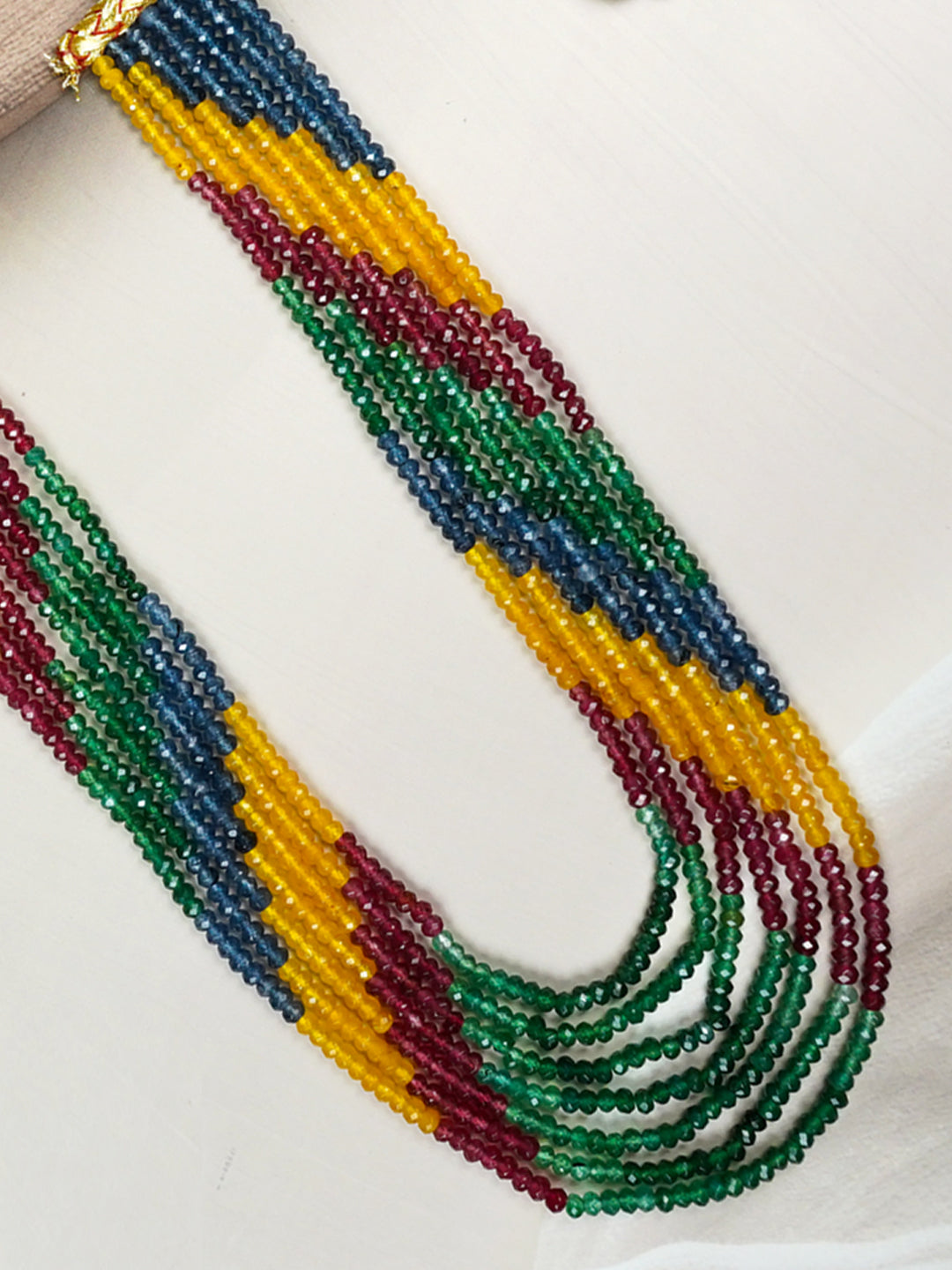 Zevar Club Multi-Colored Beaded Multi-Layer Statement Necklace in Ruby, Emerald & Yellow