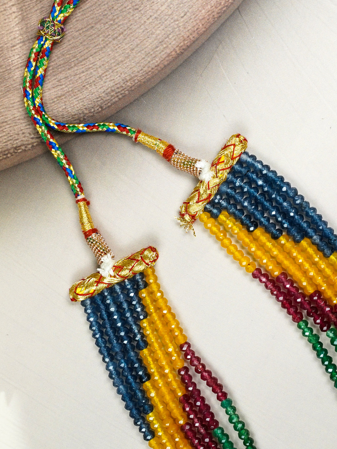 Zevar Club Multi-Colored Beaded Multi-Layer Statement Necklace in Ruby, Emerald & Yellow