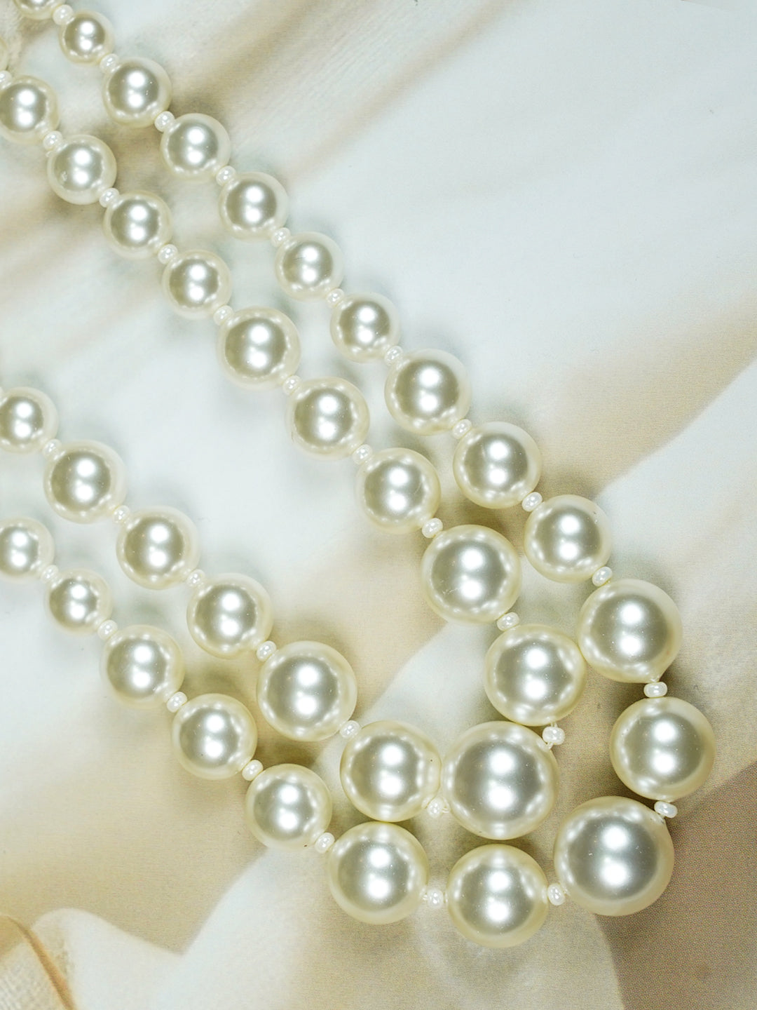 Zevar Club Glossy White, Peach Pink & Light Yellow Glossy Pearl Double Layer Silver Tone Handcrafted Luxury Necklace