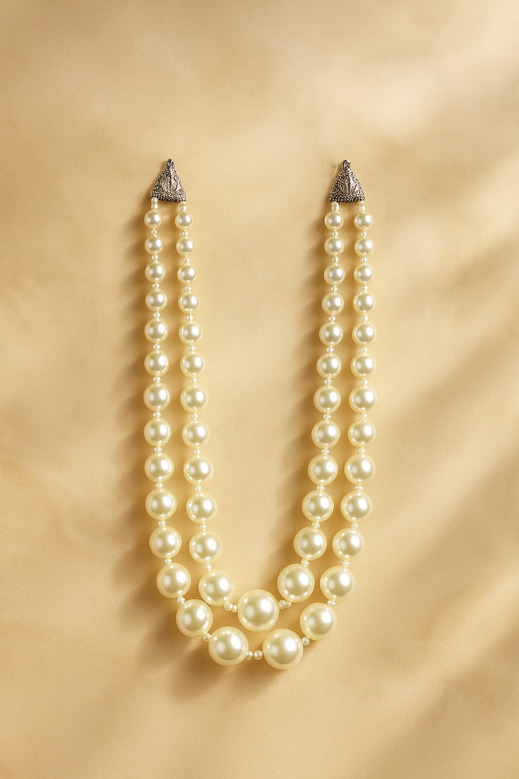 Zevar Club Glossy White, Peach Pink & Light Yellow Glossy Pearl Double Layer Silver Tone Handcrafted Luxury Necklace