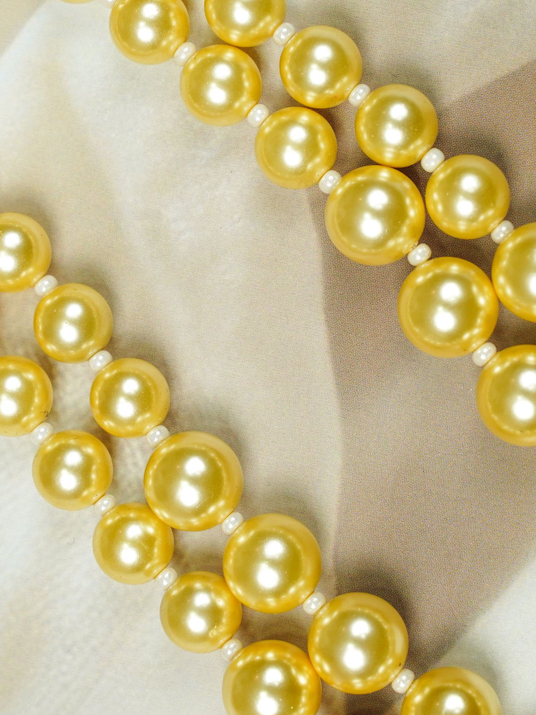 Zevar Club Glossy White, Peach Pink & Light Yellow Glossy Pearl Double Layer Silver Tone Handcrafted Luxury Necklace