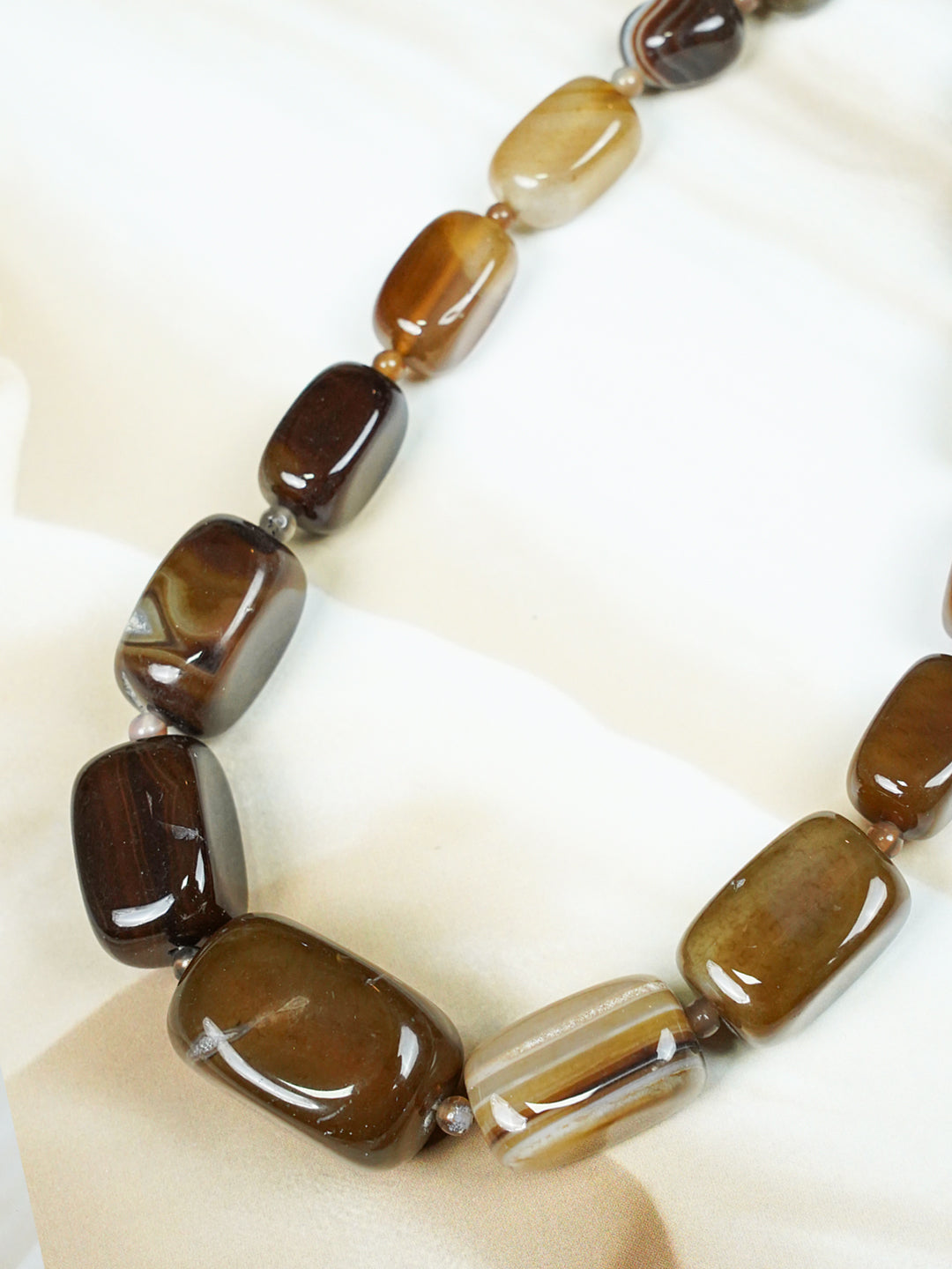 Zevar Club Pastel Blue & Milky White Agate Gemstone Beaded Statement Necklace