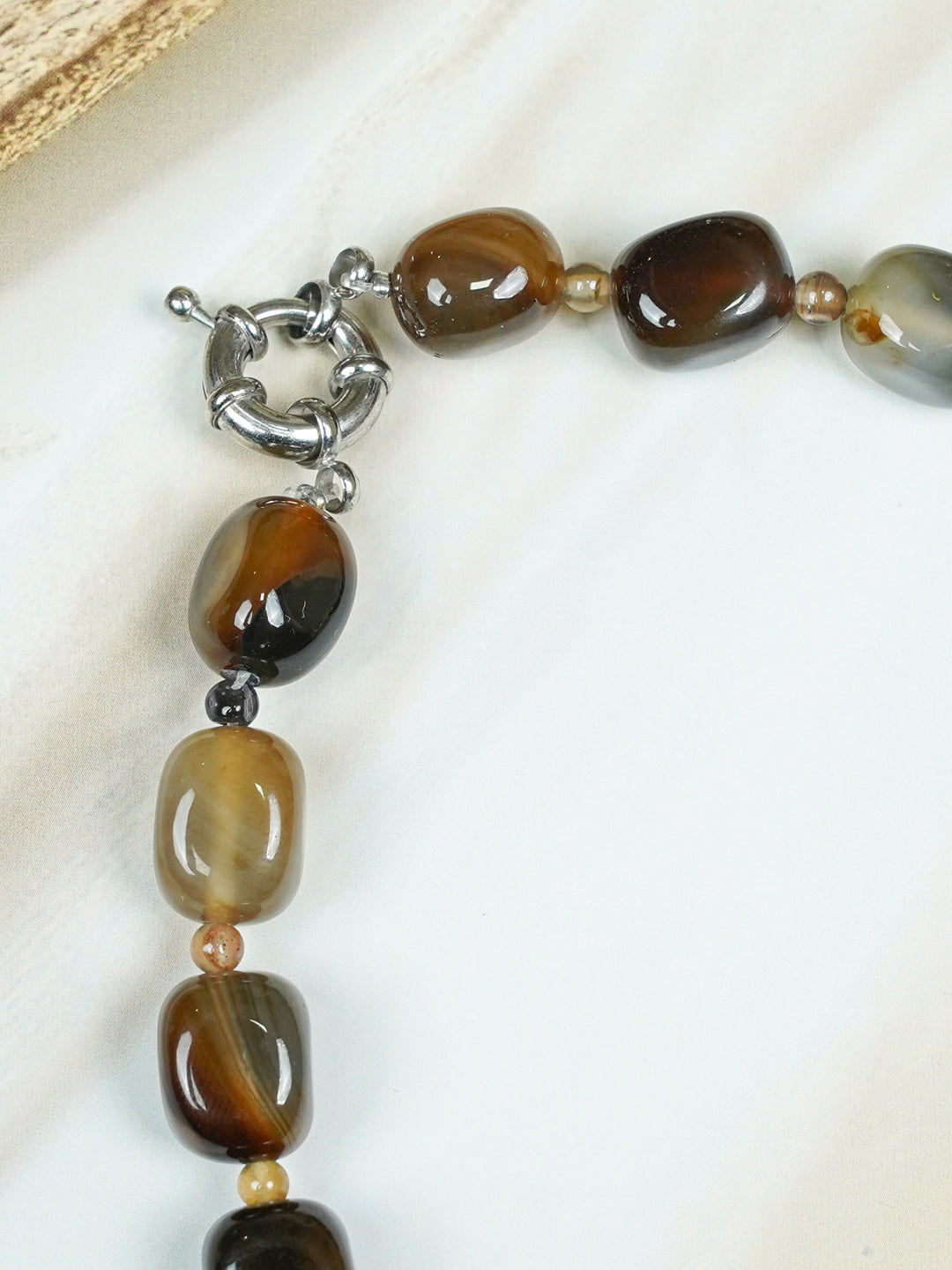 Zevar Club Pastel Blue & Milky White Agate Gemstone Beaded Statement Necklace