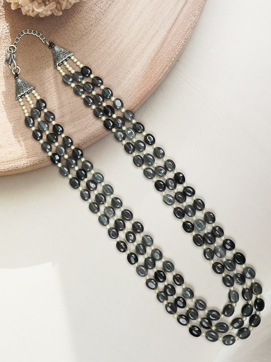 Zevar Club Three Lines Gemstone Beads Necklace
