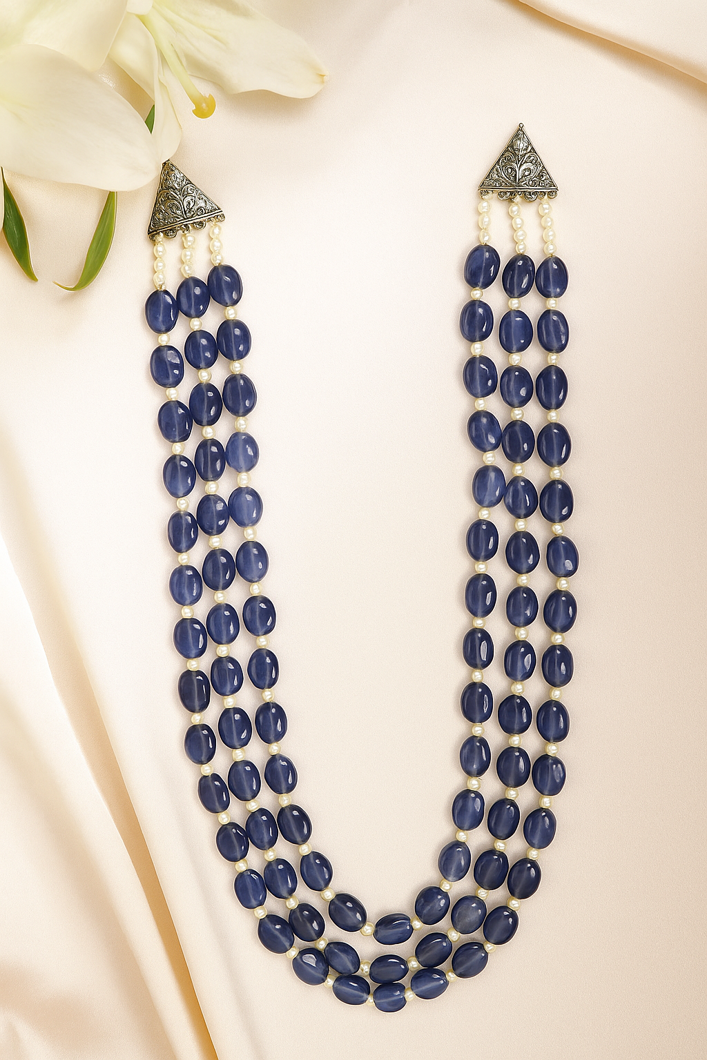 Zevar Club Three Lines Gemstone Beads Necklace