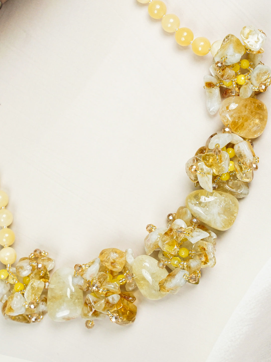 Zevar Club Yellow, Aqua Blue Semi Precious Gemstone Cluster Beaded Handcrafted Designer Statement Necklace