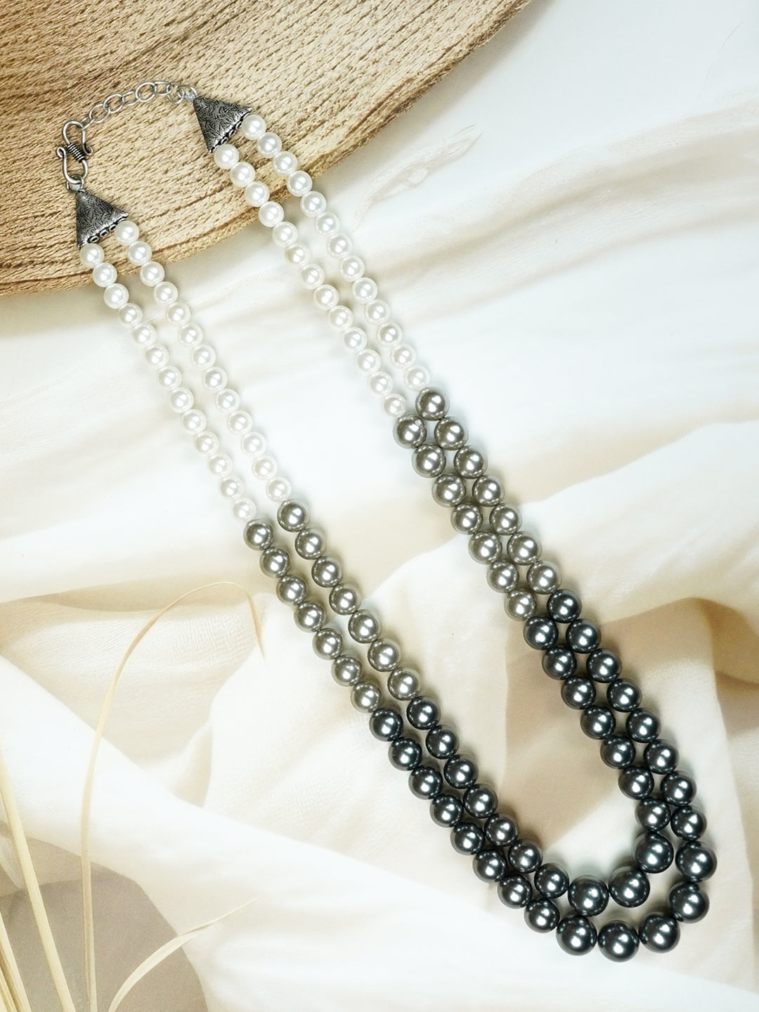 Zevar Club Double Layer Pink, Grey, Yellow & Black Glossy Pearl Royal Statement Necklace