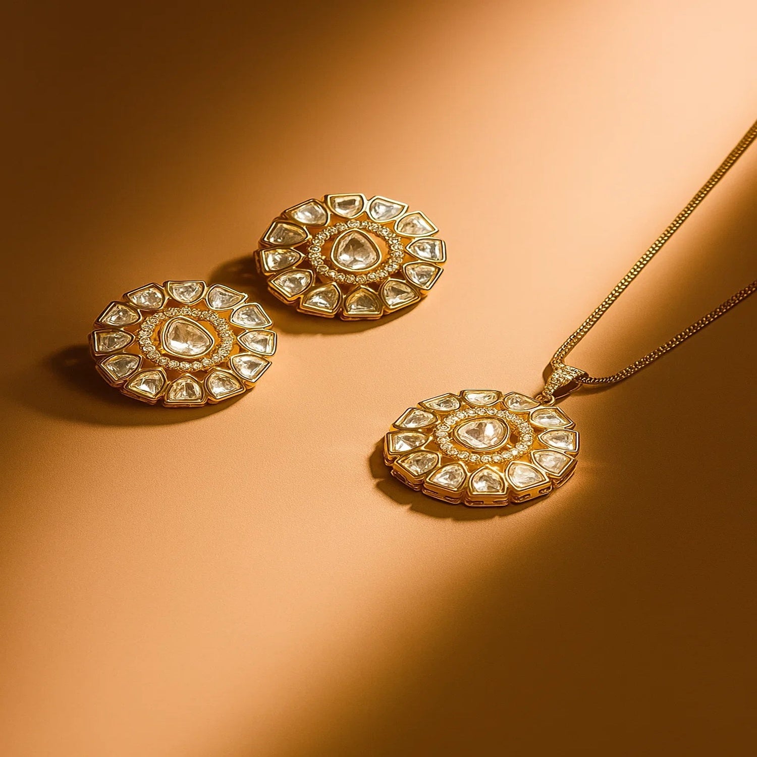 Zevar Club 22K Gold-Plated Uncut Flower Kundan Pendant Set