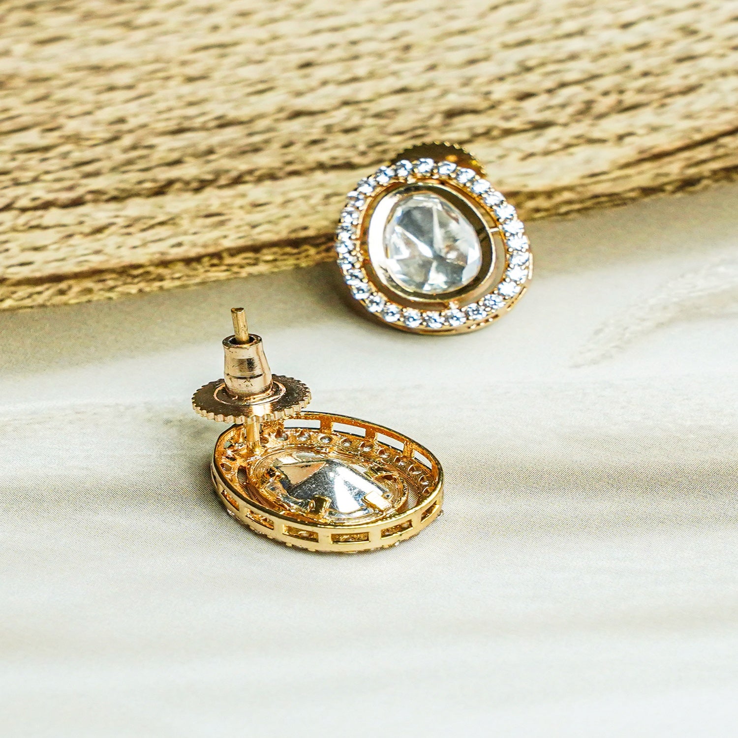 Zevar Club 22K Gold-Plated Oval-Shaped Cubic Zirconia Studded Pendant Necklace Set for Women