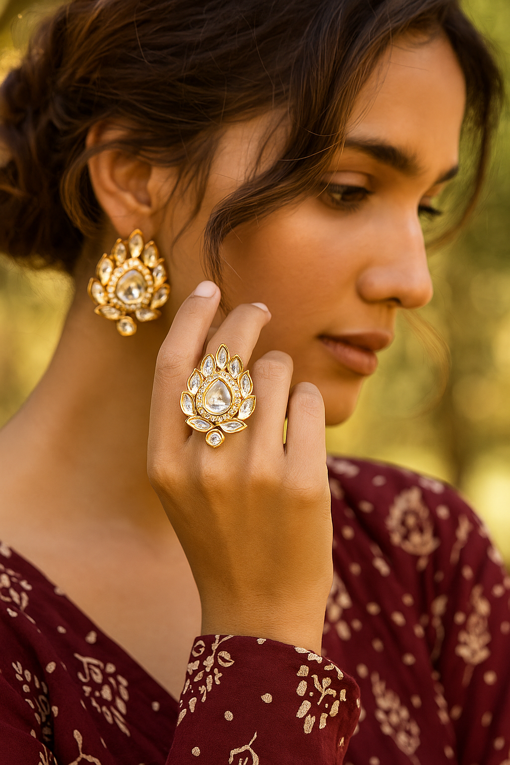 Zevar Club 12K Gold-Plated Kundan Agni Adjustable Ring