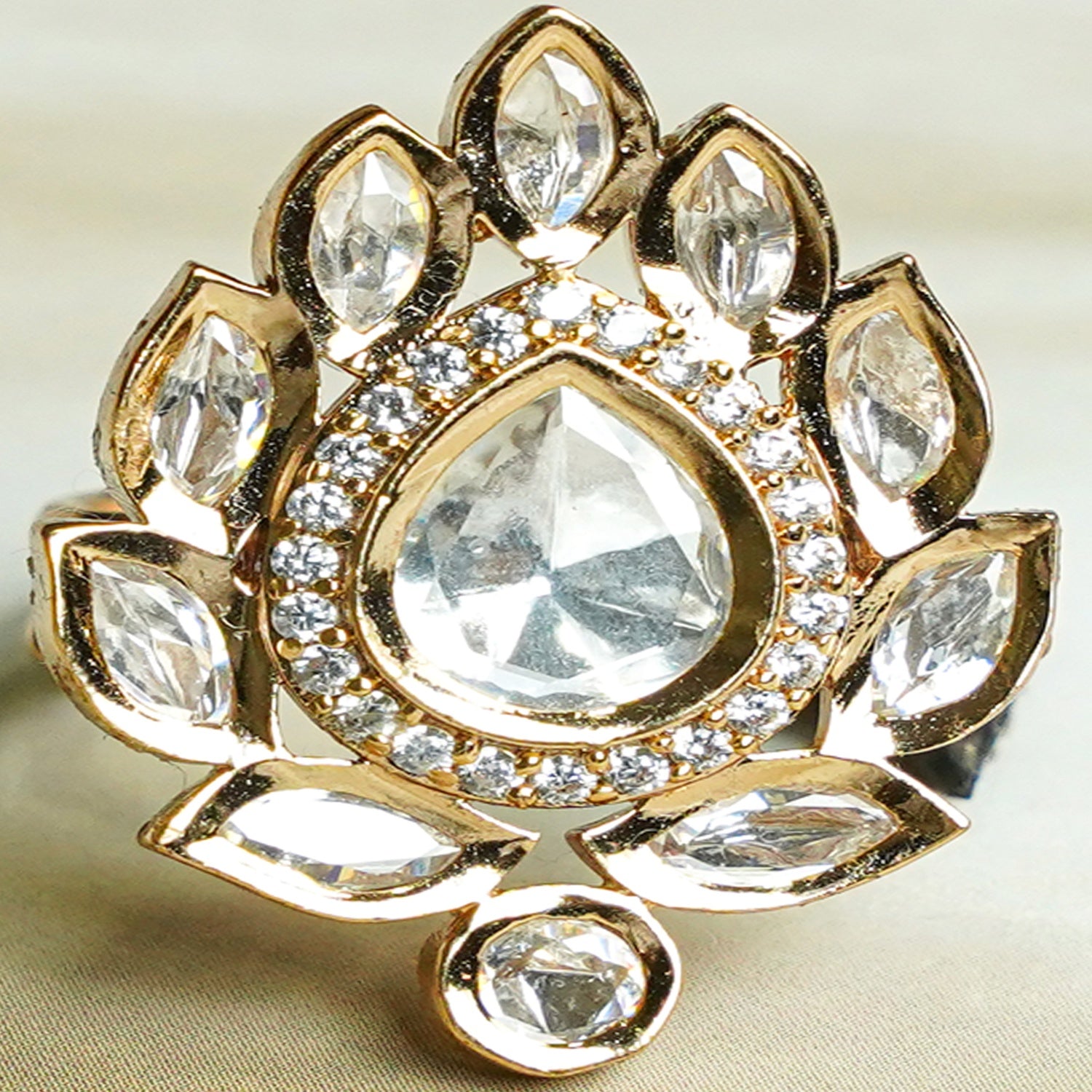 Zevar Club 12K Gold-Plated Kundan Agni Adjustable Ring